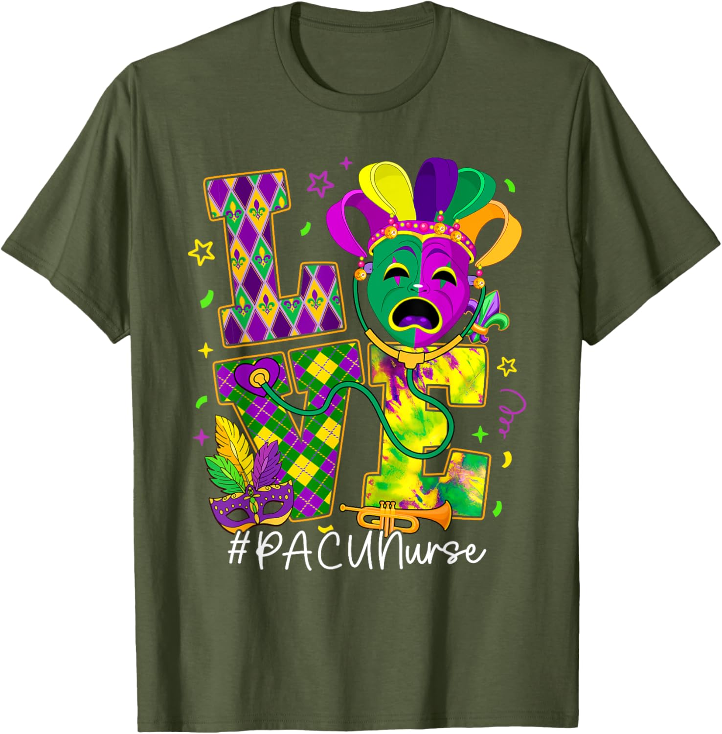 Funny LOVE Mardi Gras PACU Nurse T-Shirt for Carnival Party Fun - 5