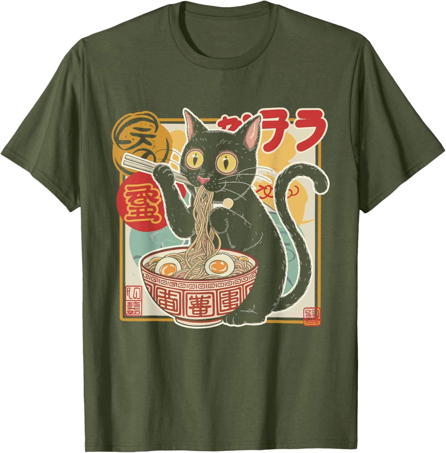 Funny Cat Eating Ramen Noodle T-Shirt for Anime Girls and Teens - 16