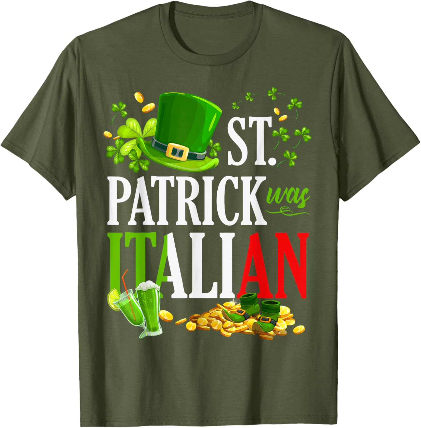 Vintage St Patrick Was Italian Clover Graphic T-Shirt for St Patricks Day - 15