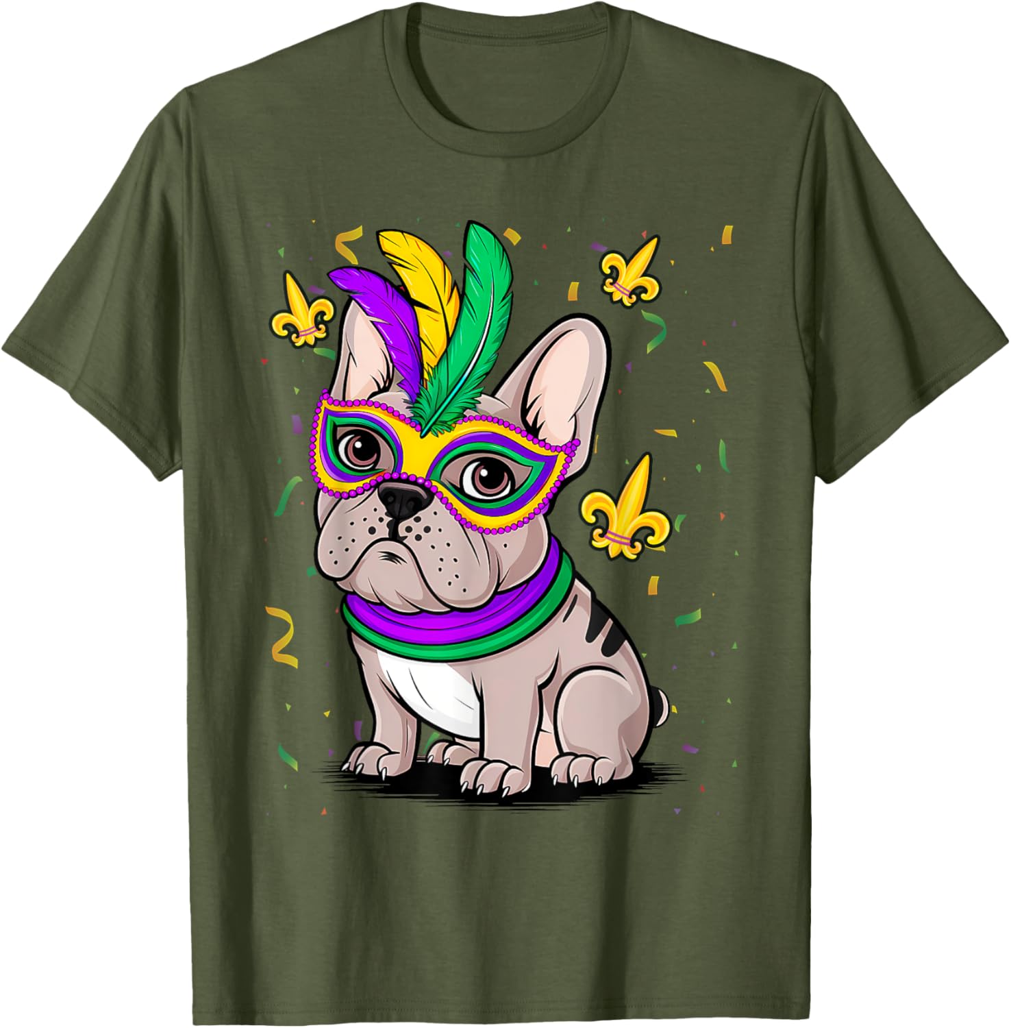 Cute Mardi Gras French Bulldog Dog T-Shirt for Carnival Fun - 2