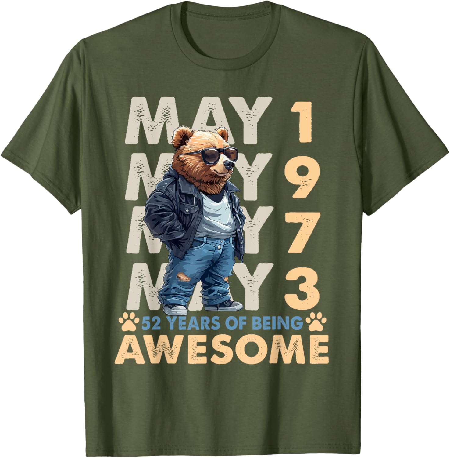 Celebrate 52 Years with a May 1973 Birthday Bear Men's T-Shirt - 24