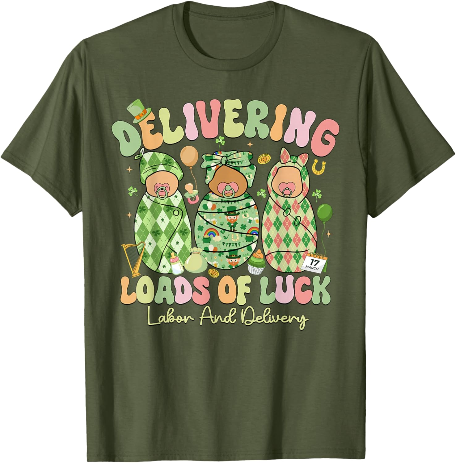 Lucky St Patricks Day Labor and Delivery T-Shirt for Moms to Be - 3