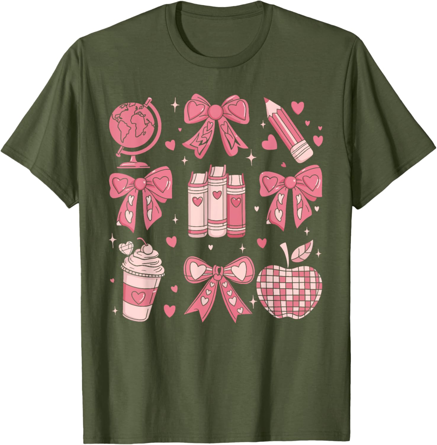Coquette Bow Apple Book Ribbons Teacher Valentine's Day T-Shirt Gift - 7
