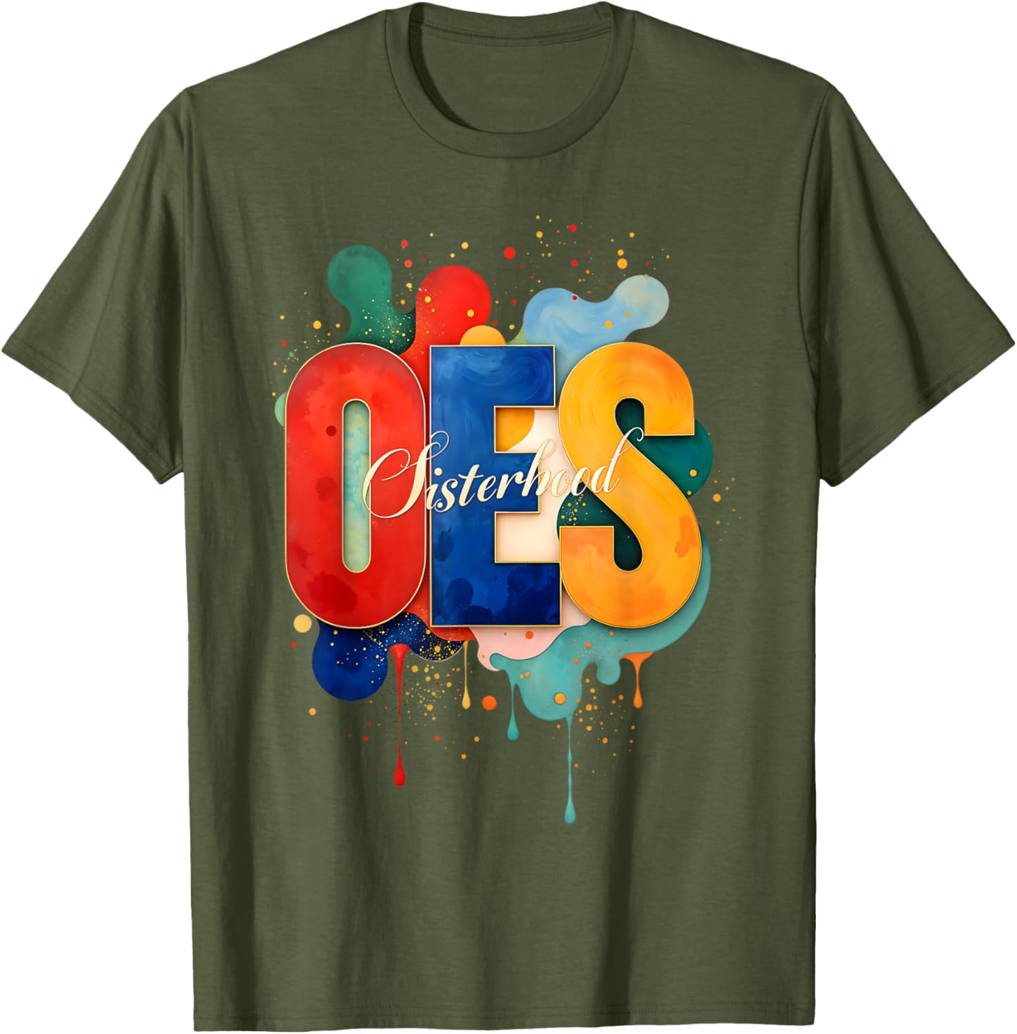 Colorful OES Watercolor Paint Drip T-Shirt for Order of the Eastern Star - 27