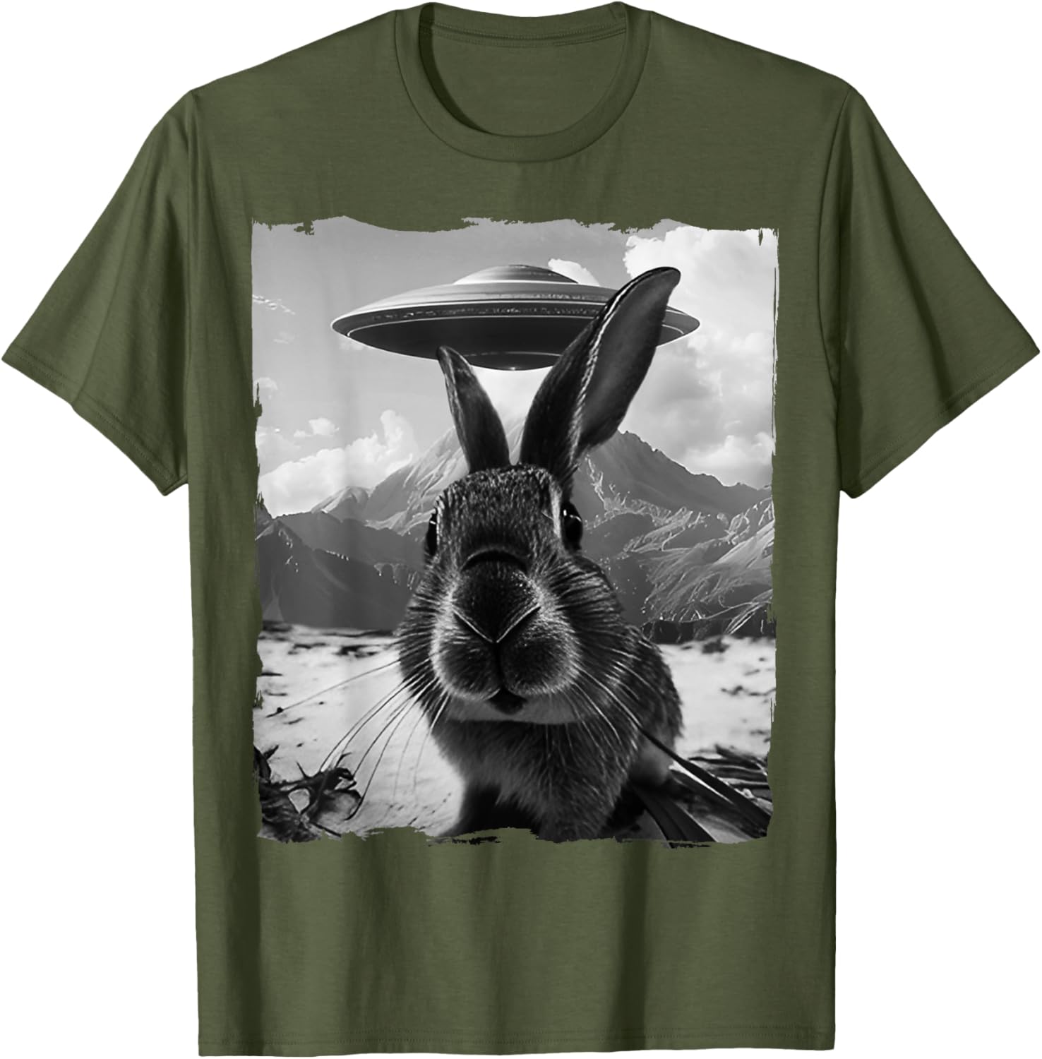 Cute Bunny Rabbit Selfie with Alien and UFO T-Shirt for Fun Lovers - 19
