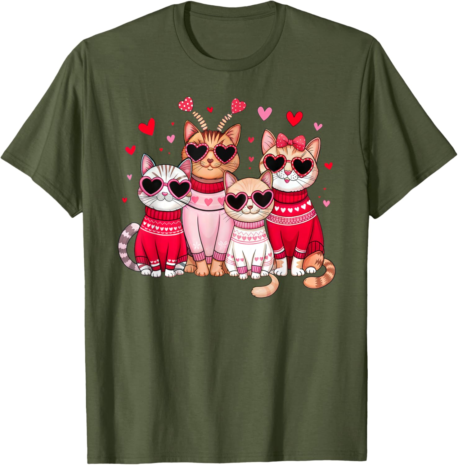 Retro Cat Heart Valentine's Day T-Shirt for Men and Boys, Cute Love Tee - 13