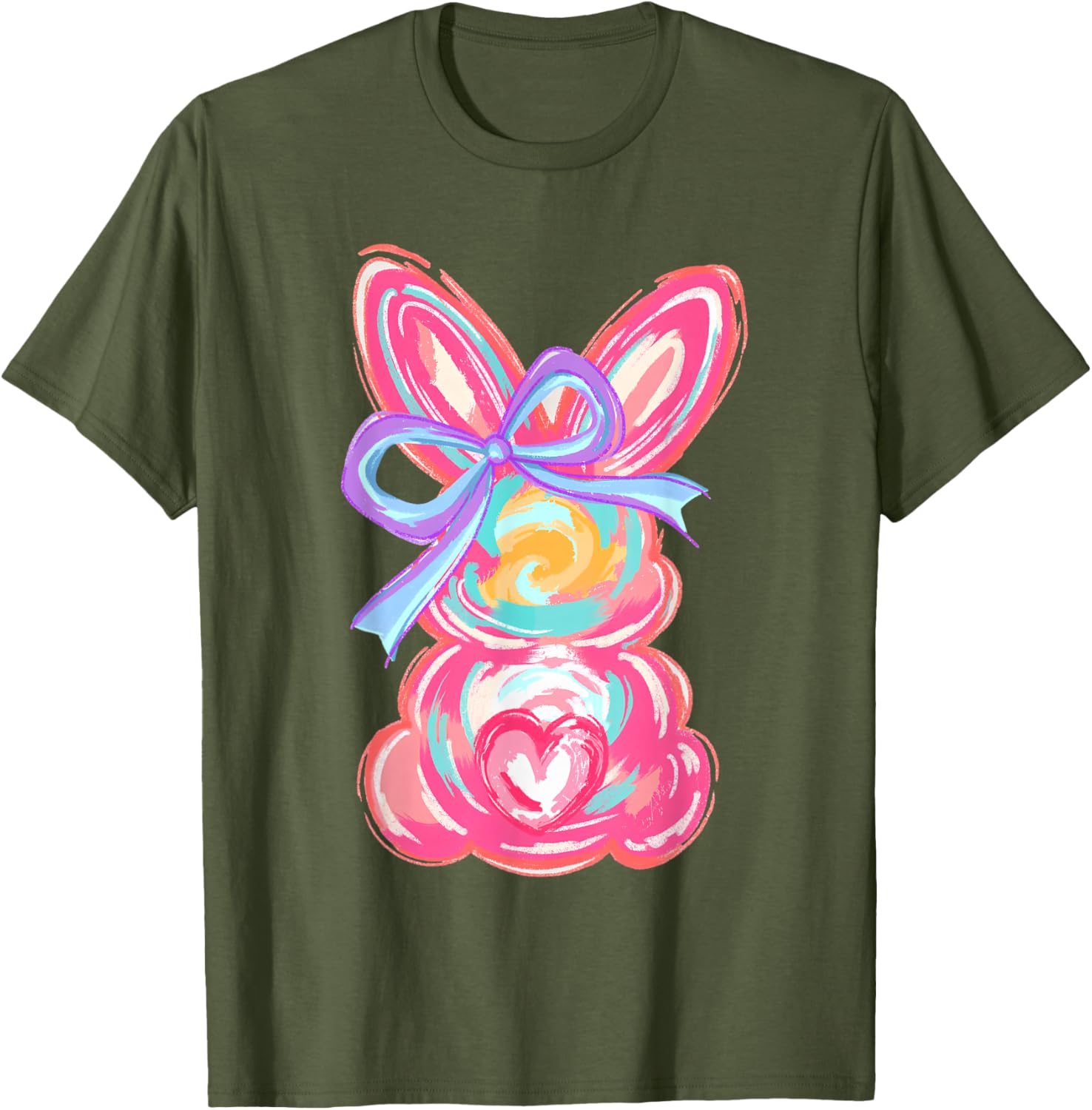 Cute Easter Bunny Bow Tie Dye T-Shirt for Girls and Women - 12