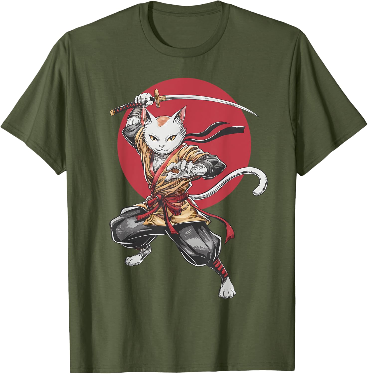 Samurai Cat Vintage Japanese Art Anime T-Shirt for Cat Lovers - 15