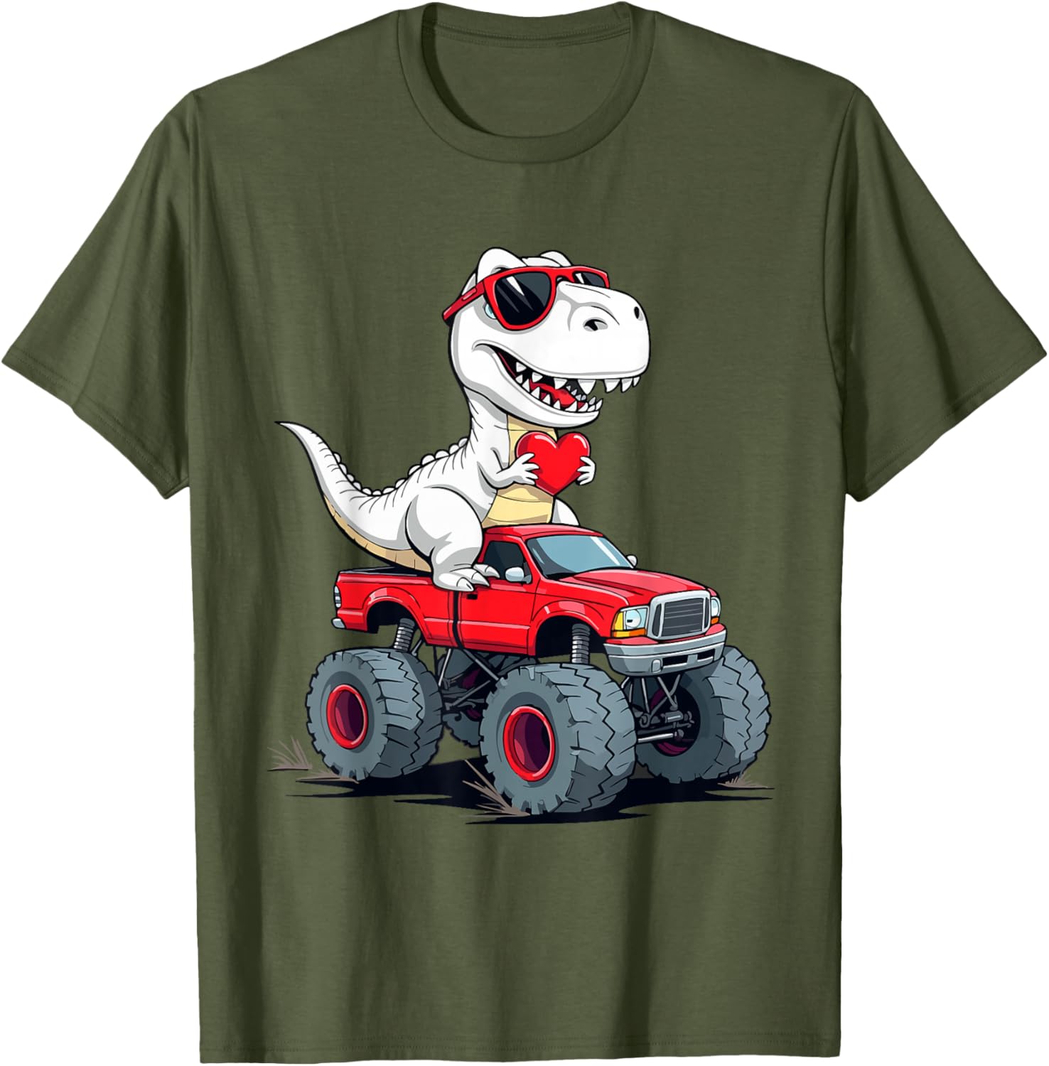 Fun Valentine's Day Dinosaur Monster Truck T-Shirt for Boys and Girls - 28