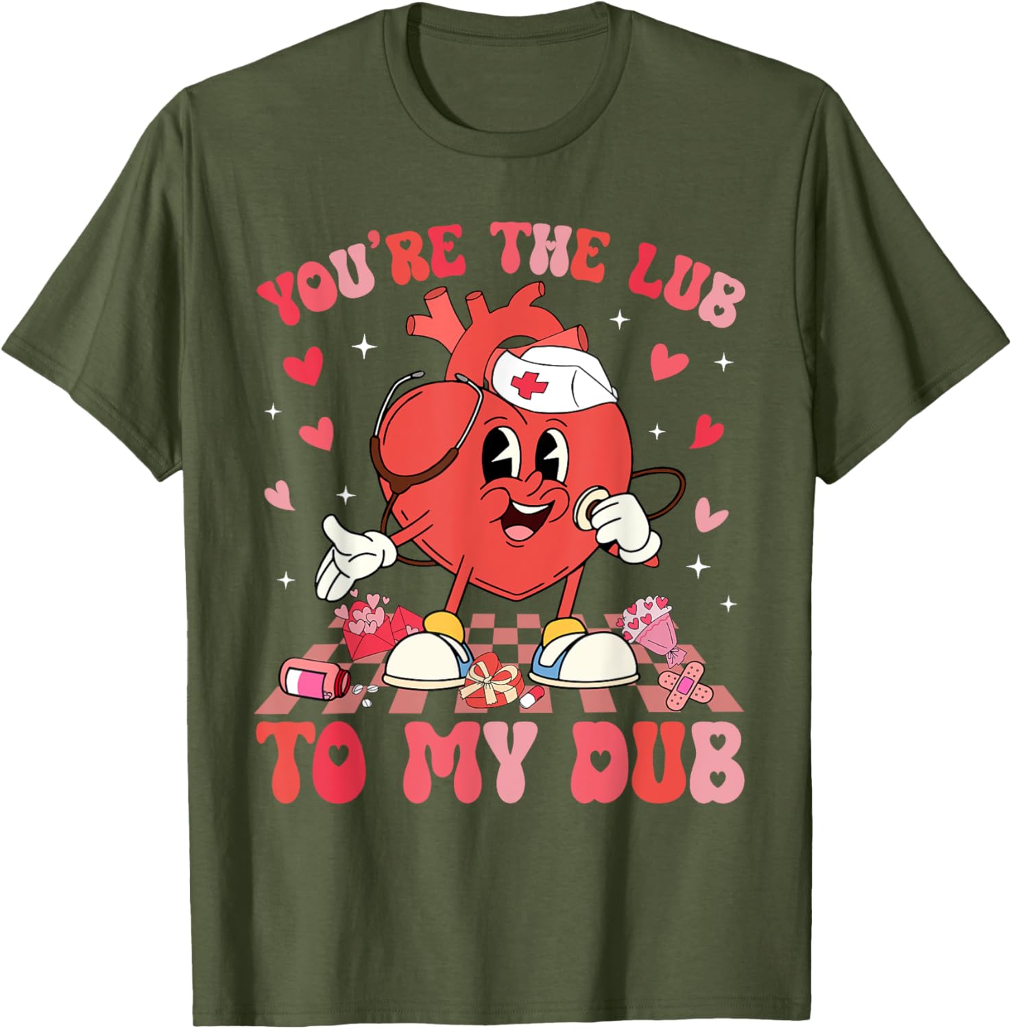 Valentine Retro You're The Lub To My Dub CVICU Nurse T-Shirt Gift - 2