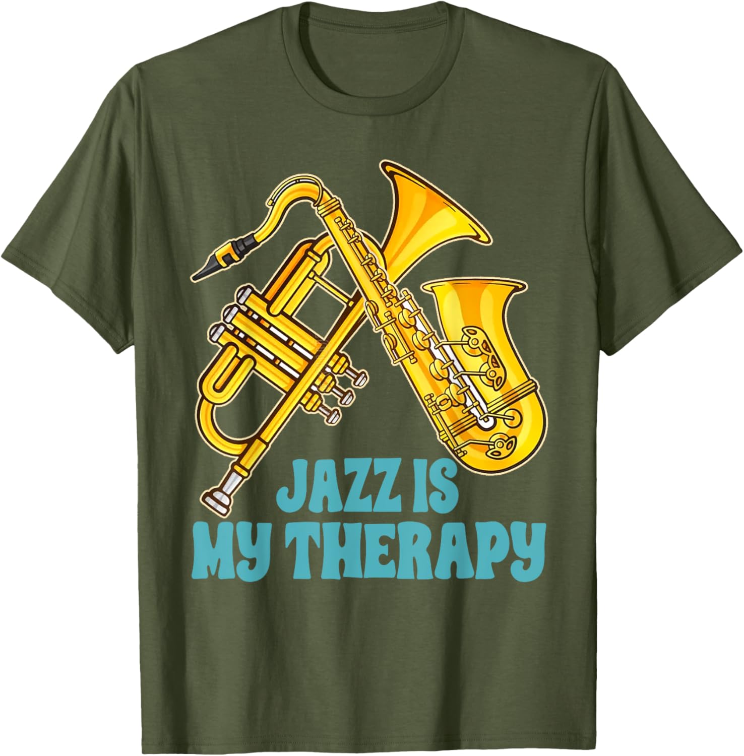 Jazz Lover Musician T-Shirt Featuring Saxophone and Trumpet Design - 16