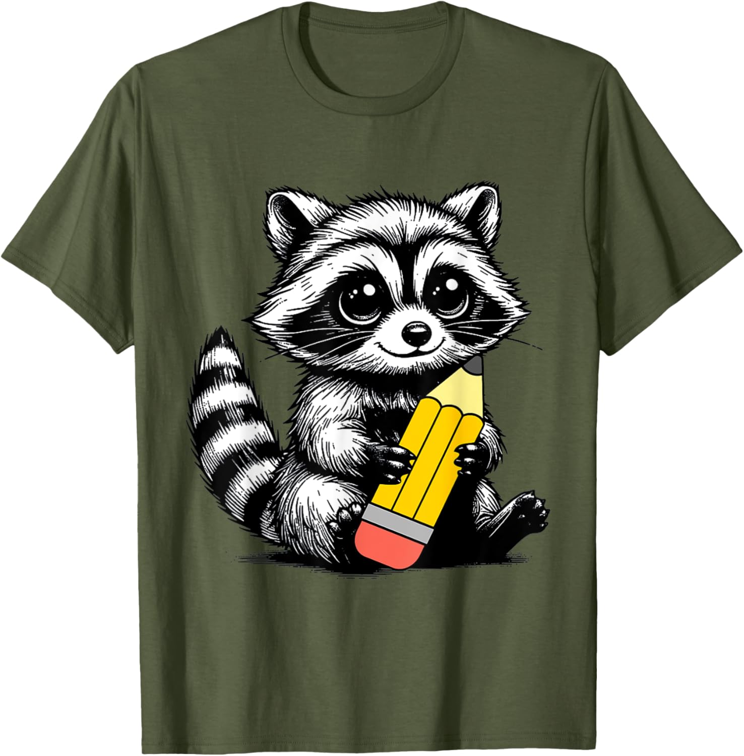 Cute Raccoon Teacher T-Shirt with Pencil Design for Animal Lovers - 15