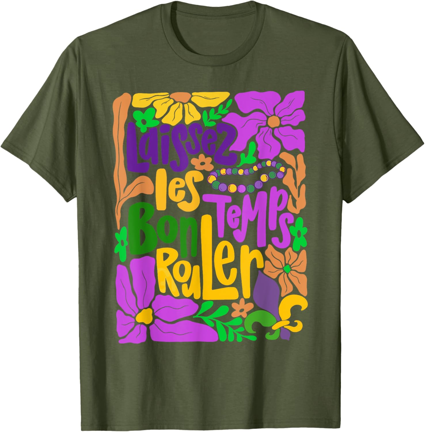 Laissez Les Bon Temps Rouler Mardi Gras Boho Floral T-Shirt for Fun Celebrations - 22