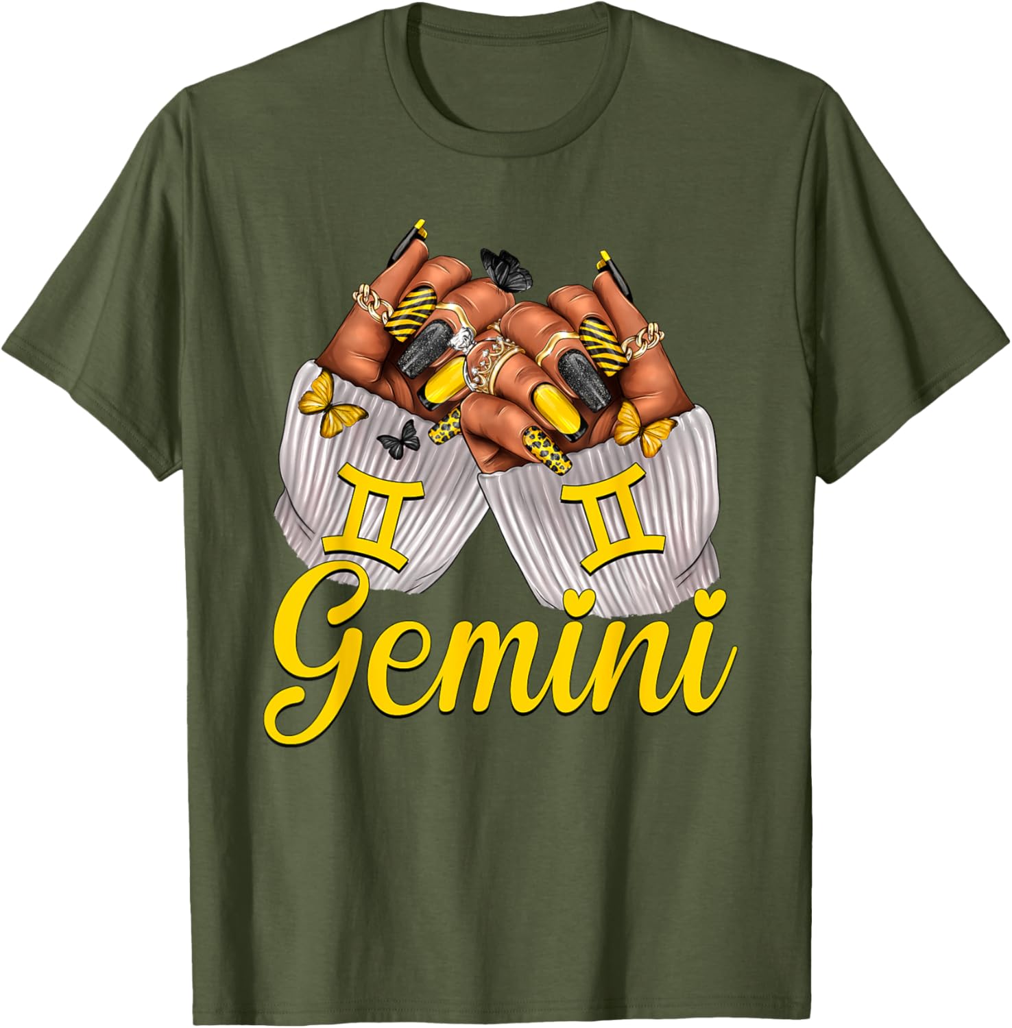 Gemini Black Women Nails Zodiac Birthday Queen T-Shirt for Astrologers - 1