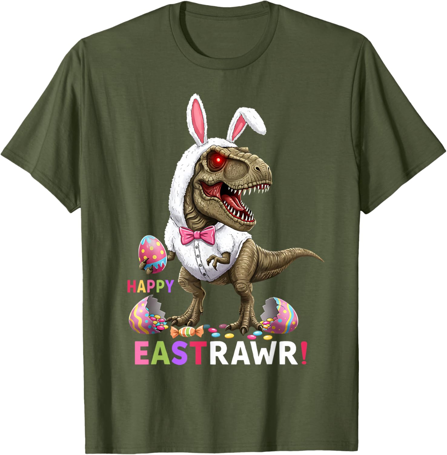Happy Eastrawr T Rex Bunny Candy Egg Costume T-Shirt for Easter Fun - 12