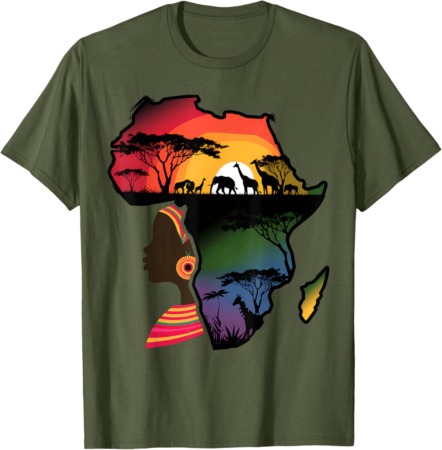 Black Women Afro Map Safari Animals T-Shirt Celebrating African Heritage - 18