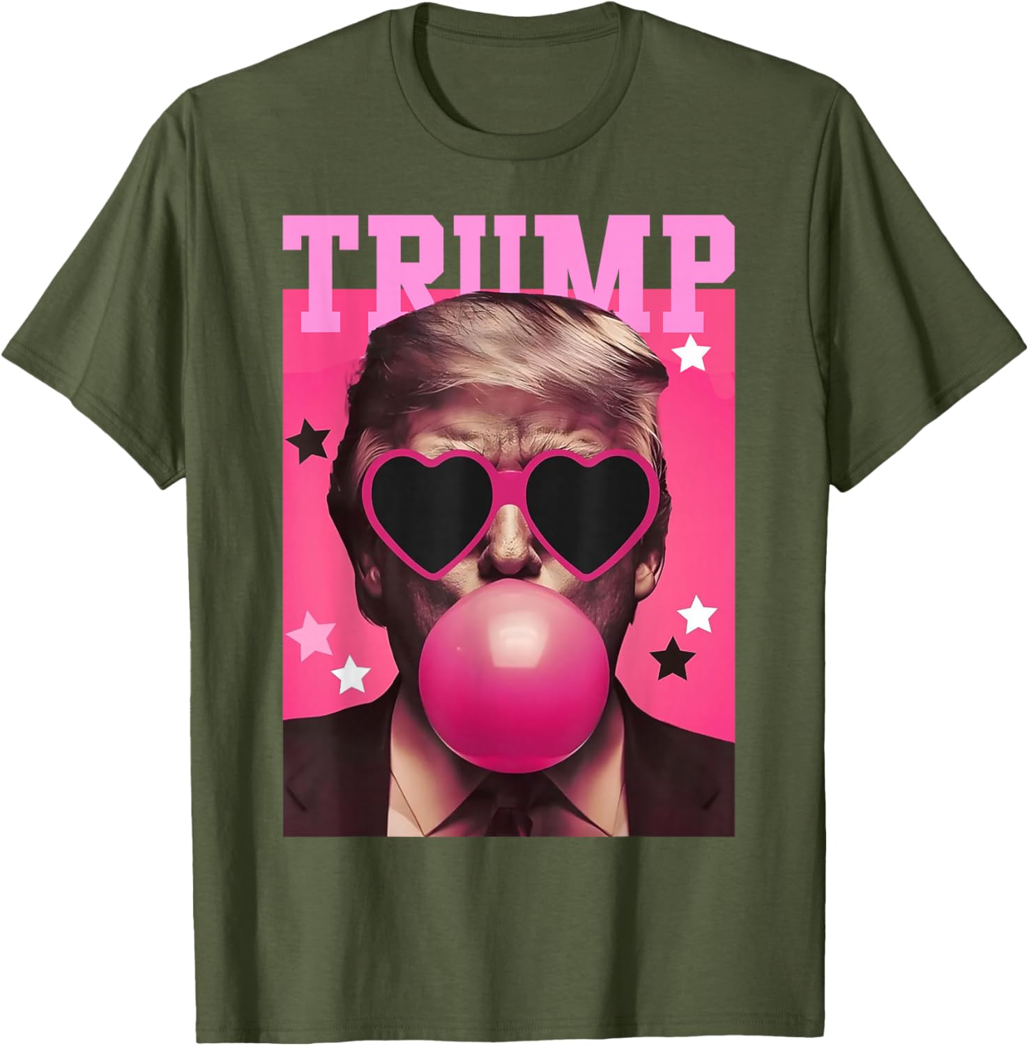 Funny Trump Bubble Gum Pink T-Shirt with Heart Sunglasses for Trendy Vibes - 8