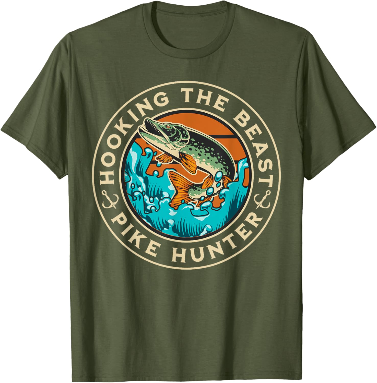 Vintage Pike Hunter Fishing T-Shirt for Men - Cool Fisherman Apparel - 4