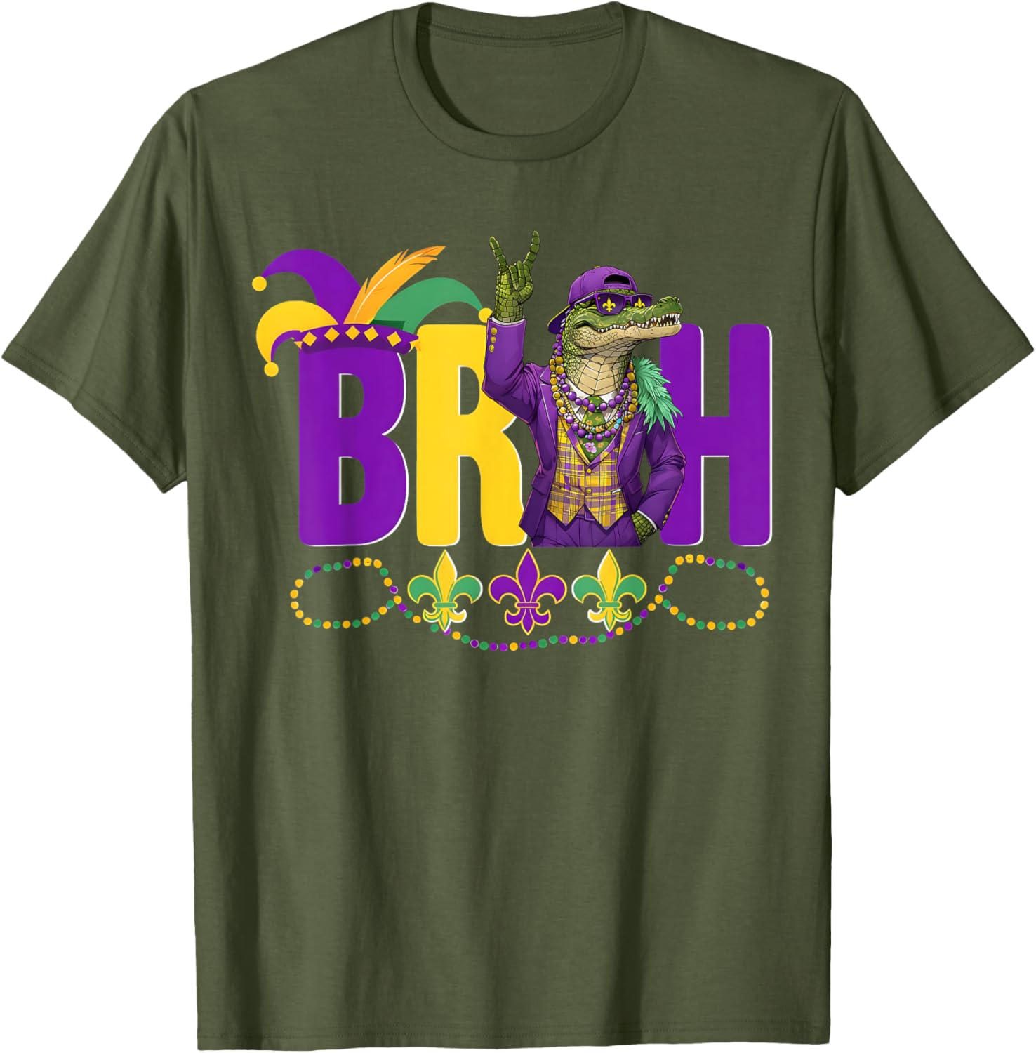 Bruh Mardi Gras Alligator Funny Meme T-Shirt for Boys and Teens - 12