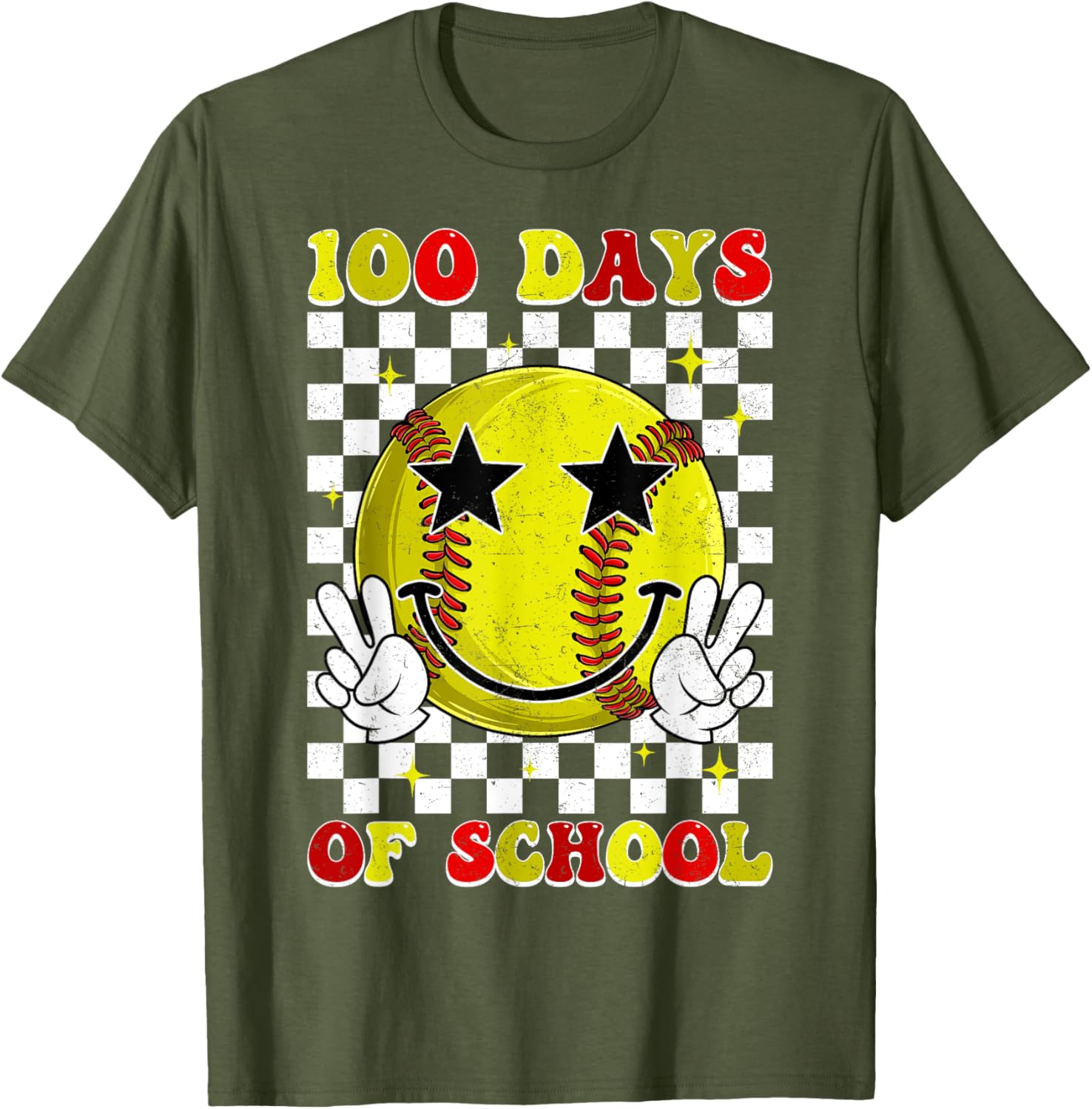 Groovy 100 Days Smarter Softball T-Shirt for Boys, Fun School Style - 20