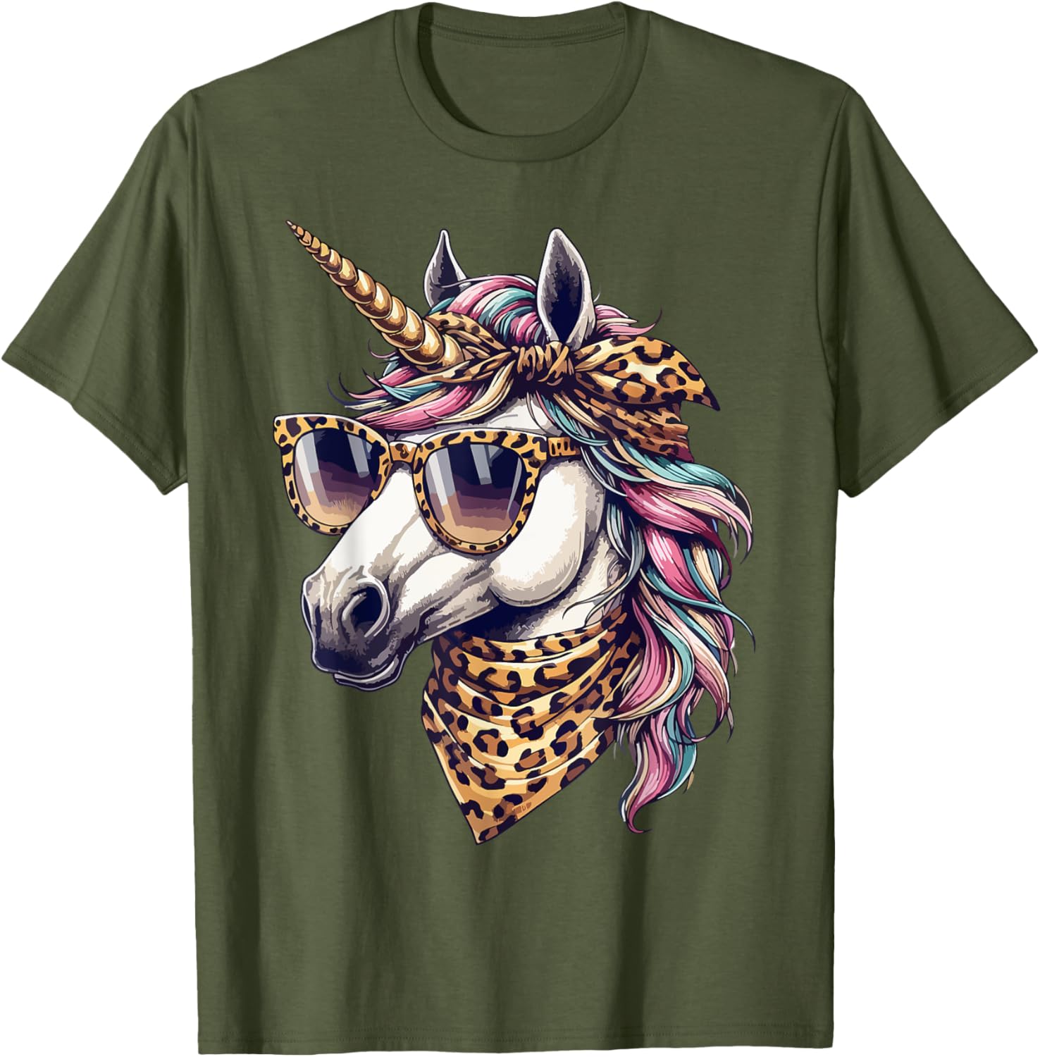 Whimsical Unicorn in Leopard Scarf and Sunglasses T-Shirt for Fun Style - 9