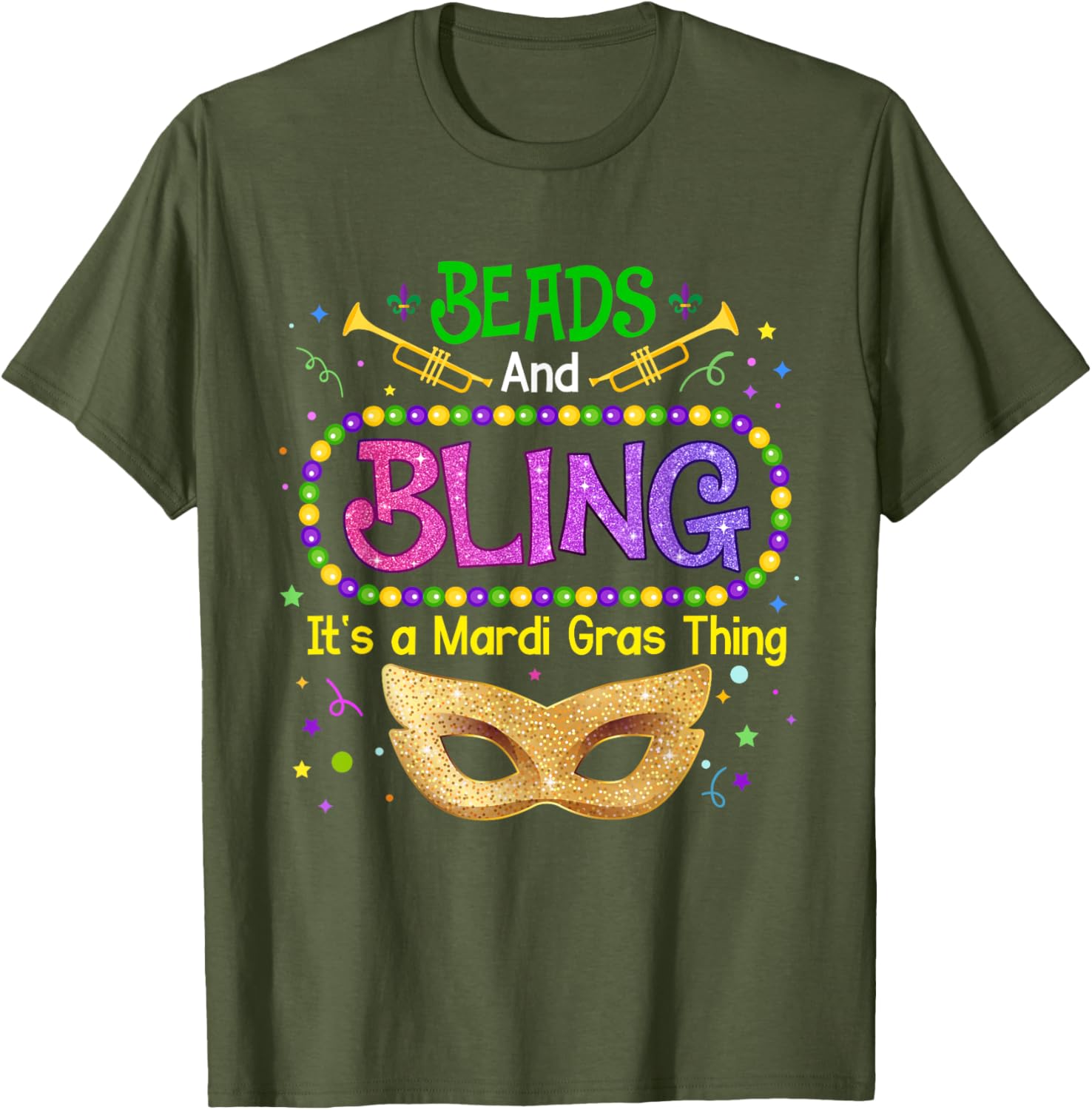 Mardi Gras Beads & Bling Carnival Party T-Shirt for Festive Fun - 15