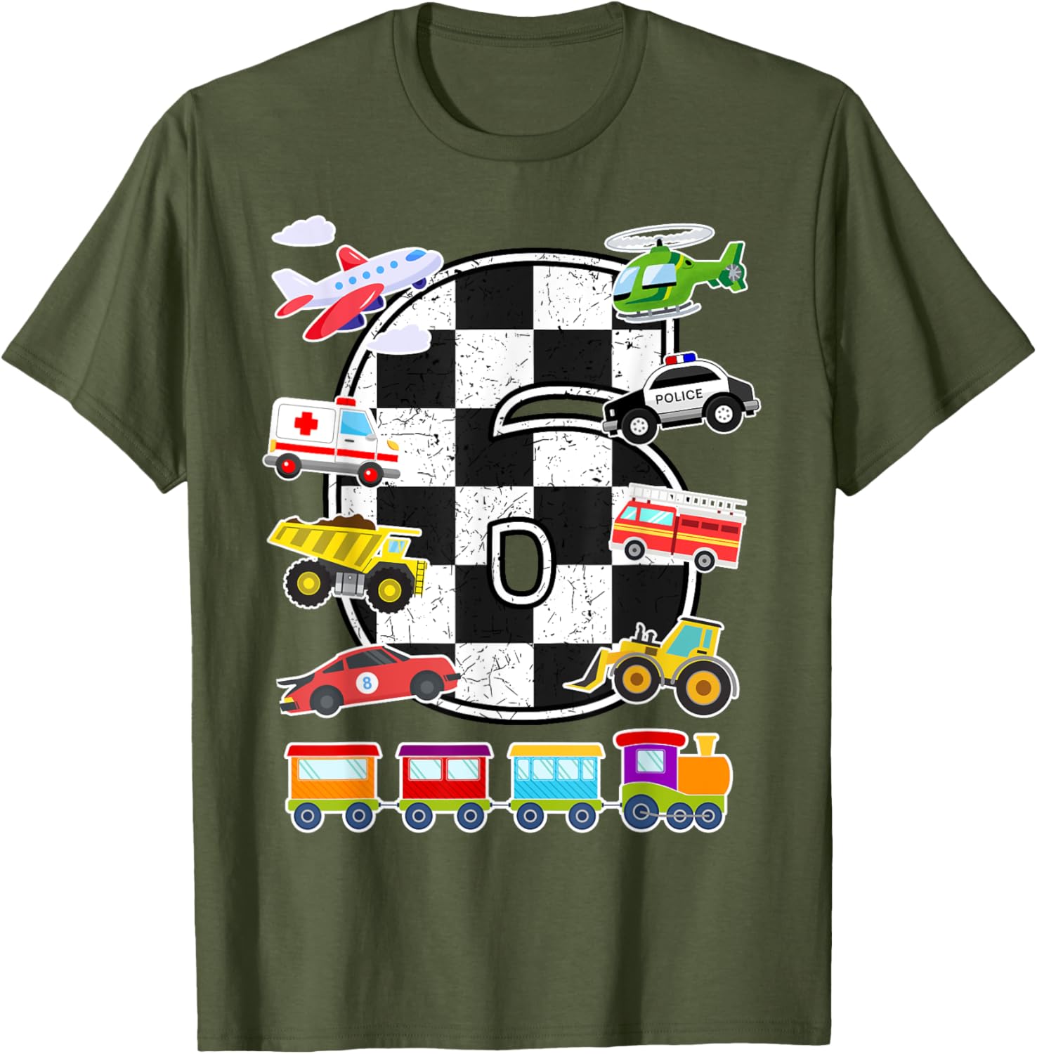 Adorable 6 Year Old Transportation T-Shirt for Boys with Trucks, Cars, Trains & Planes - 4
