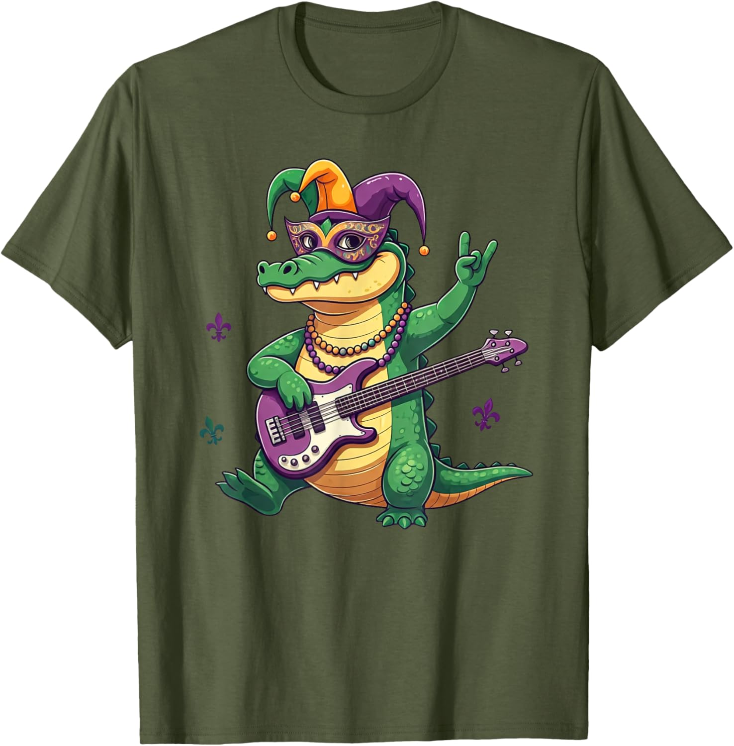 Bass Guitar Alligator Mardi Gras T-Shirt for Men, Women, and Kids - 8