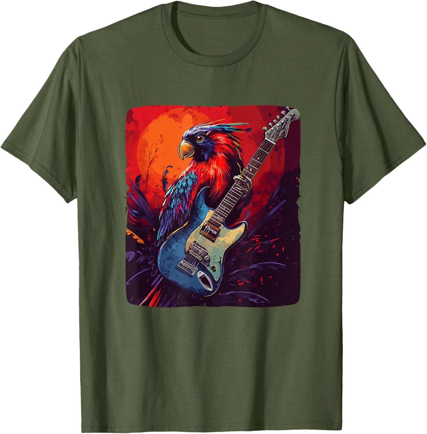 Trendy Rock Vibes Electric Guitar Bird T-Shirt for Music Lovers - 23