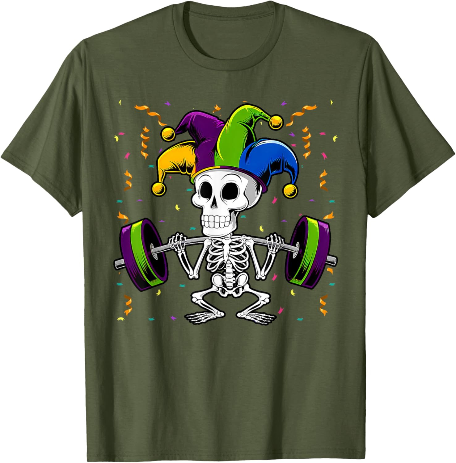 Jester Skeleton Deadlift T-Shirt for Mardi Gras Gym Lovers - 17