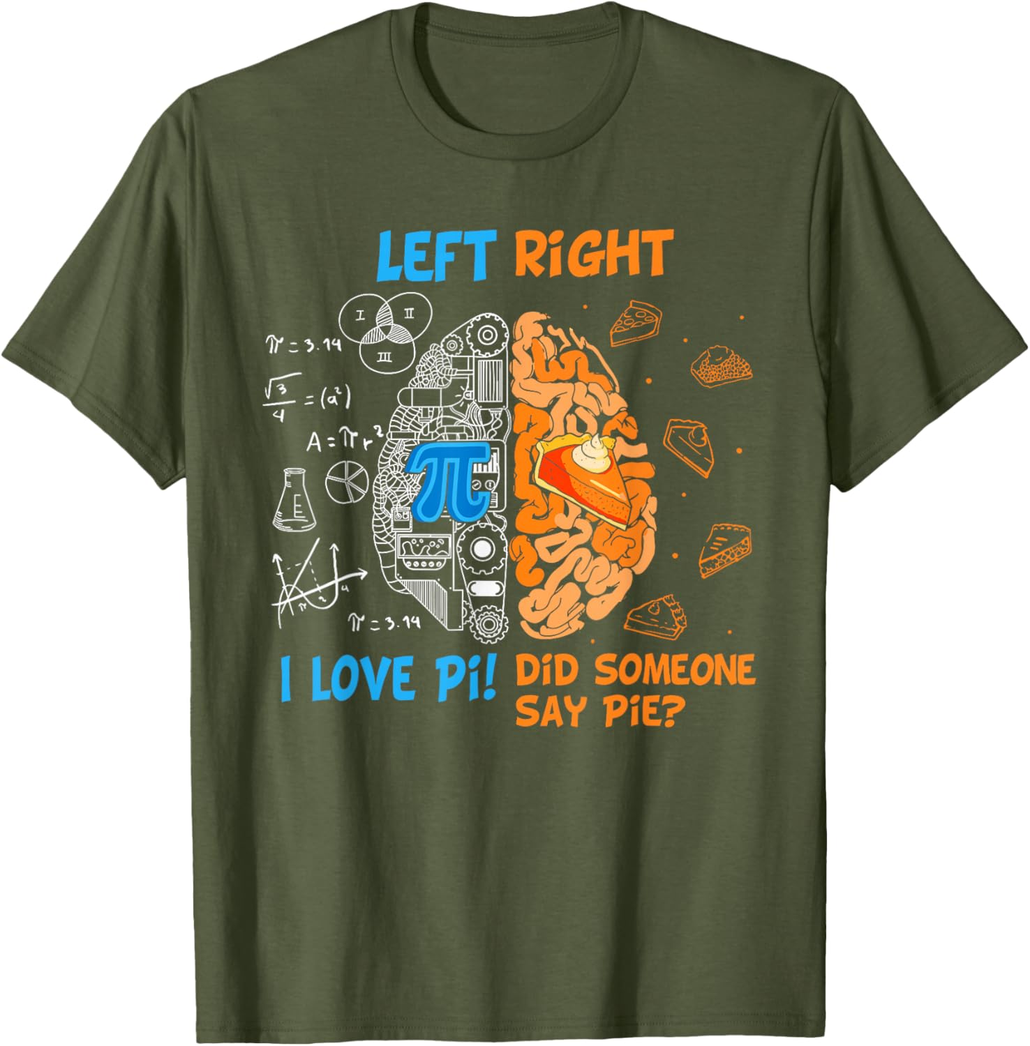Funny Pi Day Left vs Right Brain Pie T-Shirt for Math Lovers - 7