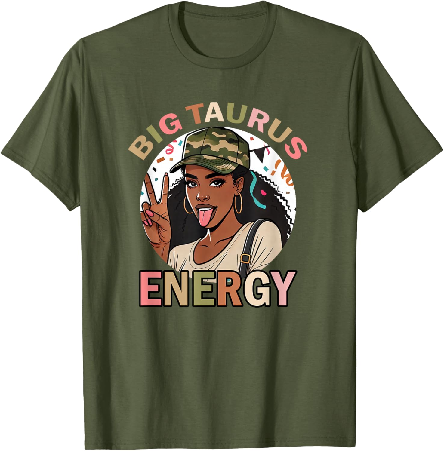Big Taurus Energy Camo T-Shirt for Black Women - Retro Birthday Gift - 5