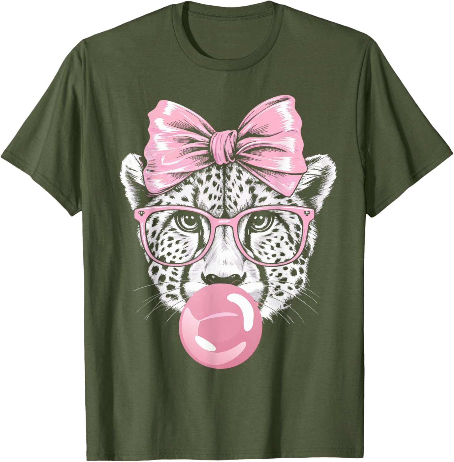 Cheetah With Glasses Blowing Pink Bubble Gum T-Shirt for Fun Fashion - 17