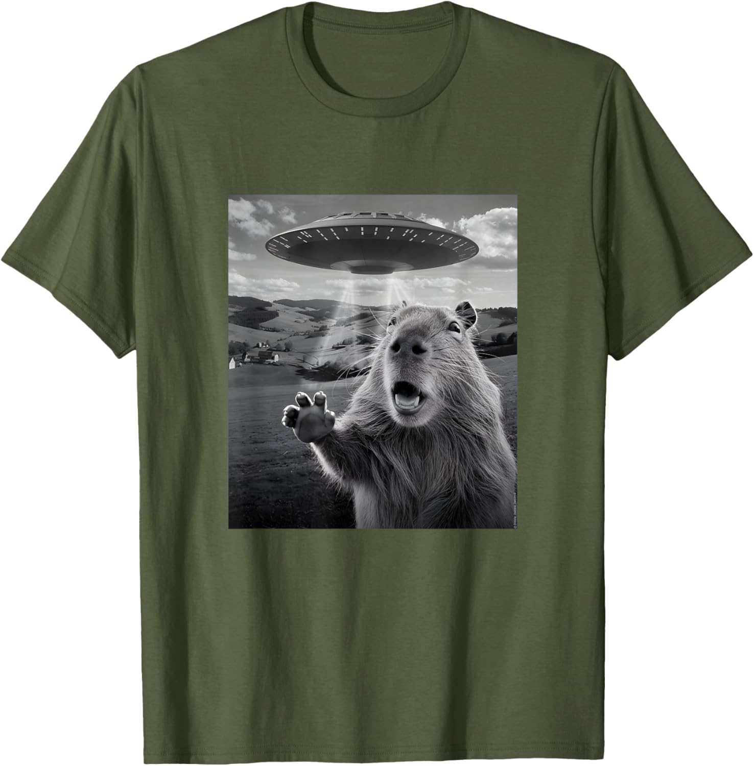 Funny UFO T-Shirt with Scared Capybara Design for Unique Style - 11