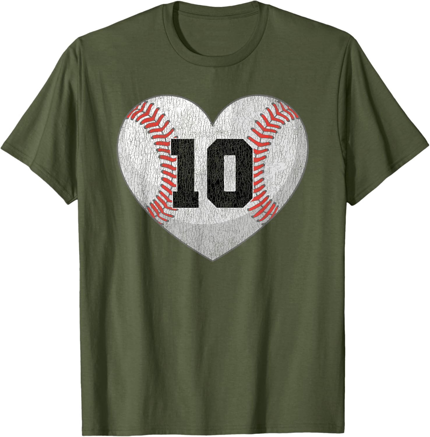 Baseball Mom T-Shirt with Distressed Heart and Number 10 Design - 14