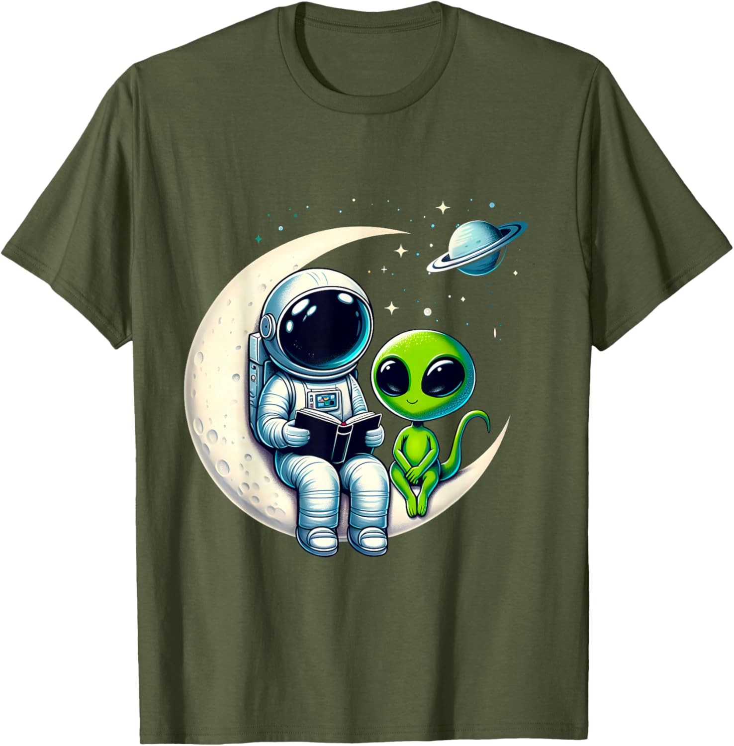 Astronaut Reading to Alien Kids T-Shirt for Space Lovers and Dreamers - 3