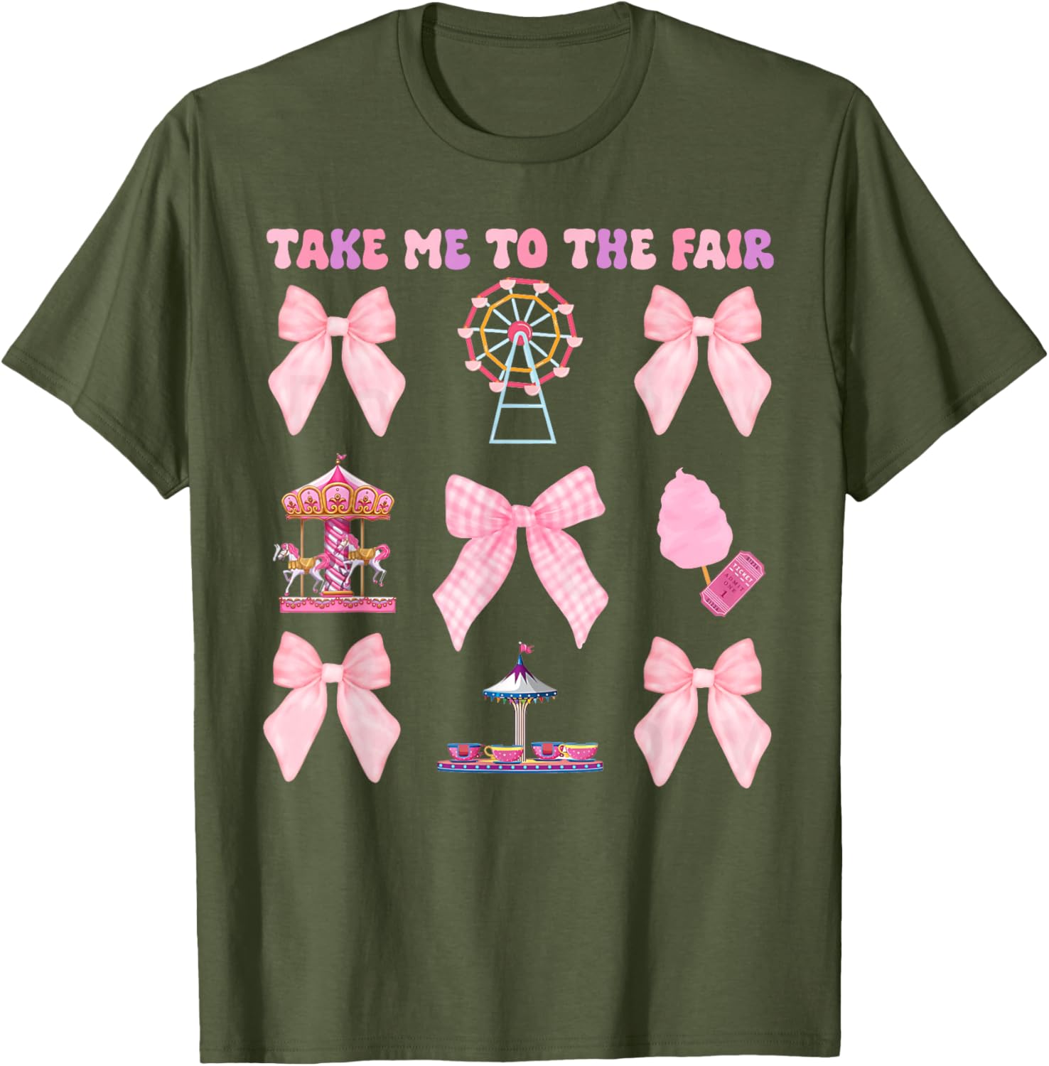 Take Me To The Fair Pink Bow Ferris Wheel T-Shirt for Stylish Fun - 11