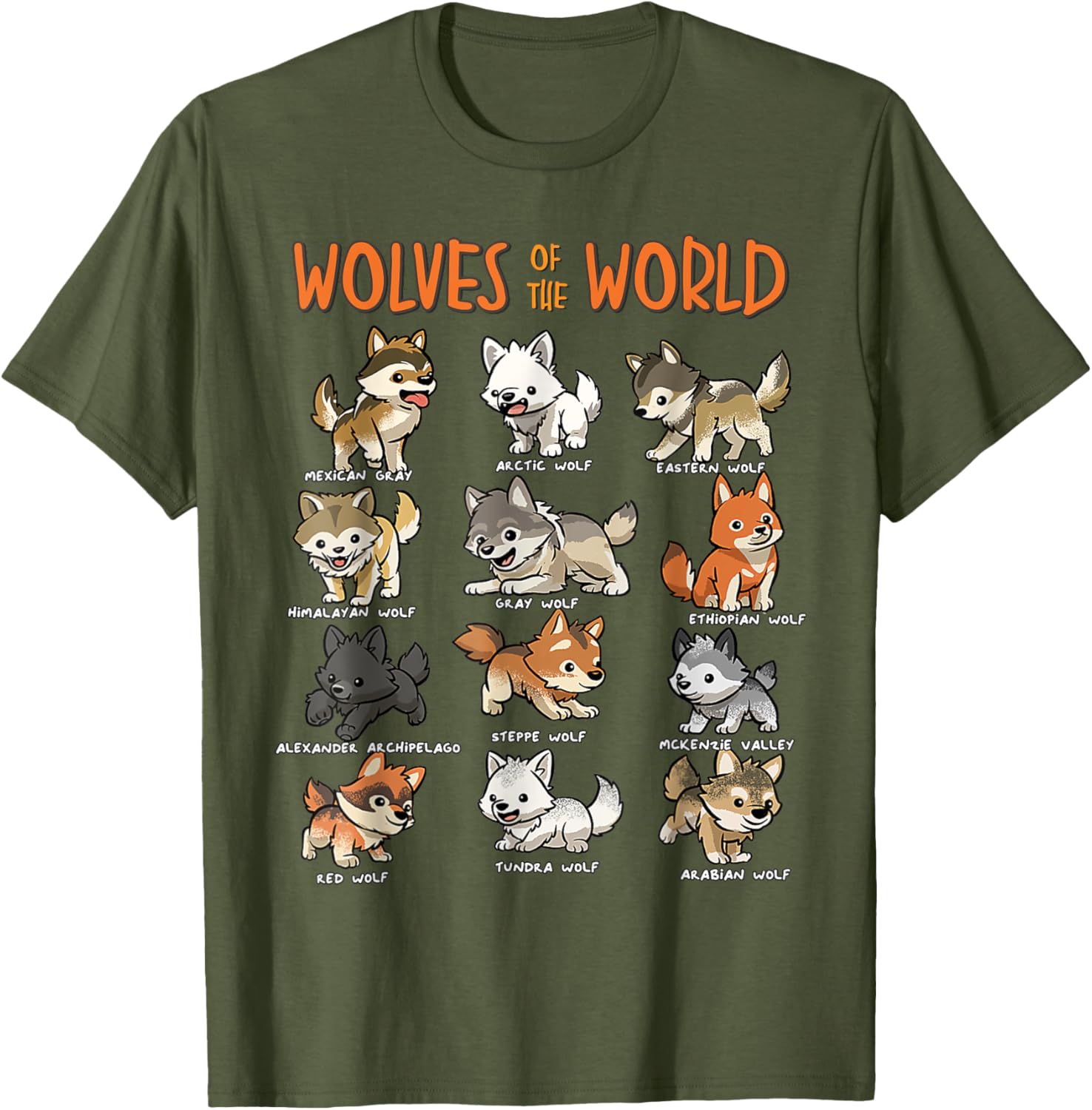 Cute Wolves of the World T-Shirt for Kids and Adults Educational Fashion - 6