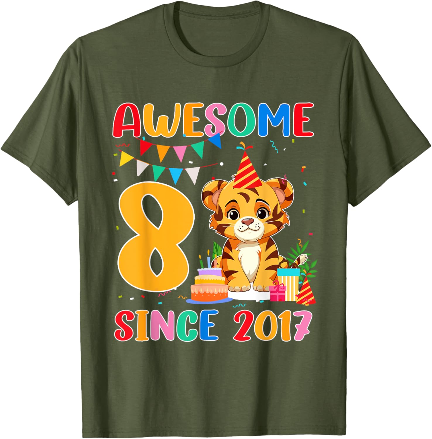 Cool 8 Year Old Birthday Tiger Lover T-Shirt Gift for Kids Since 2017 - 14