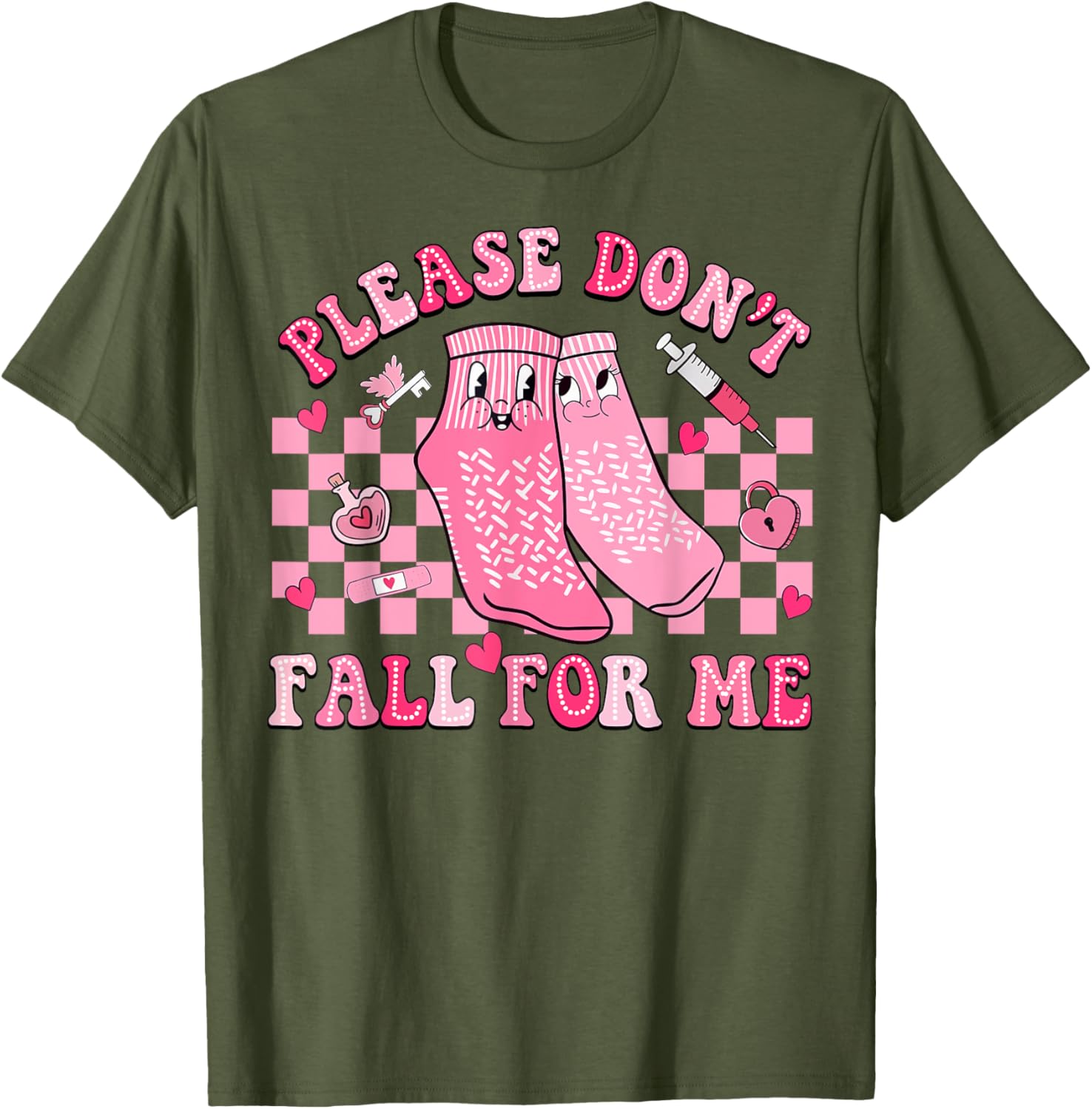Nurse Valentine Non Slip Socks Please Don't Fall For Me T-Shirt Gift - 22