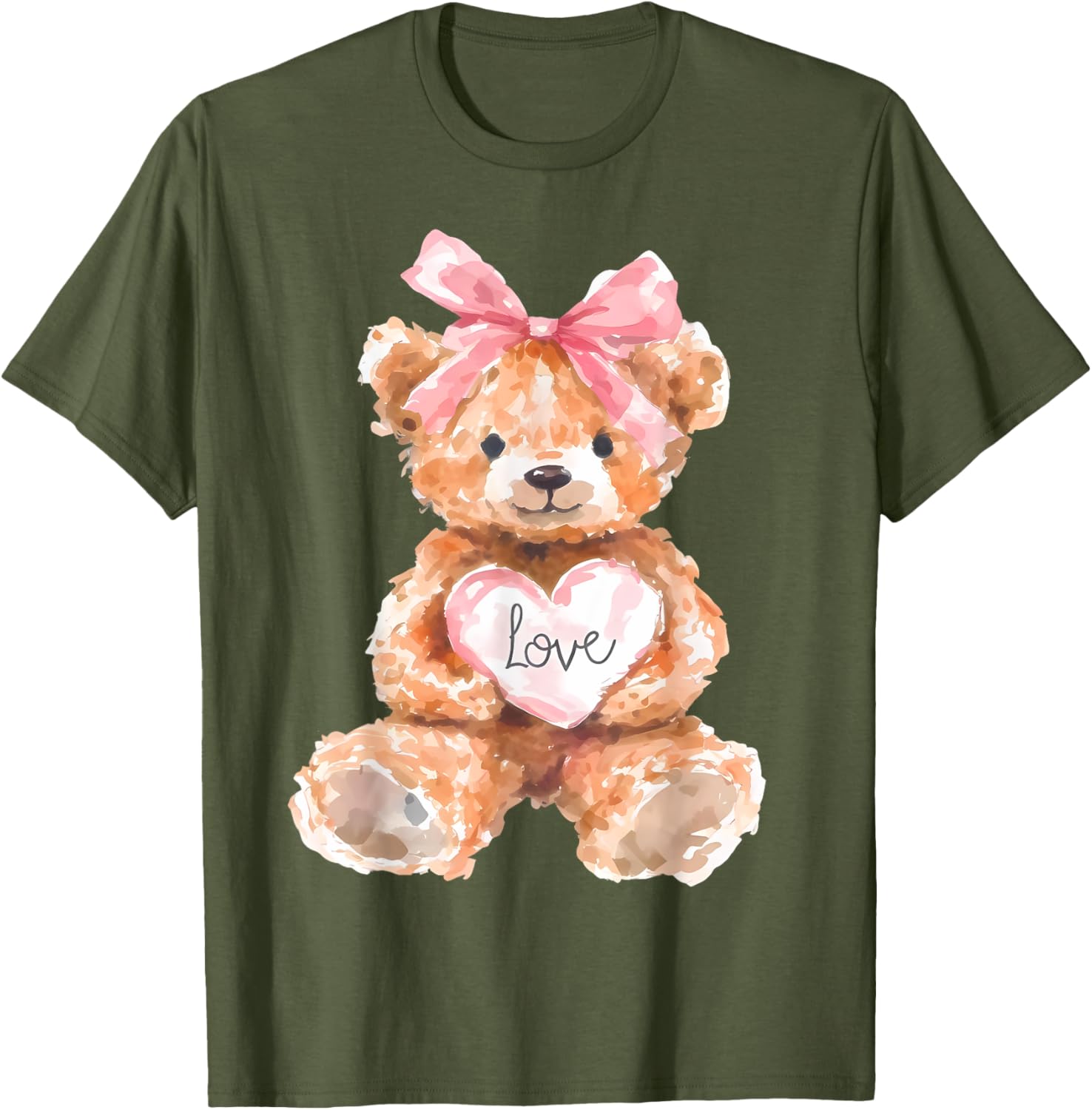 Watercolor Bear with Pink Bow Cute Valentine T-Shirt for Women and Girls - 26