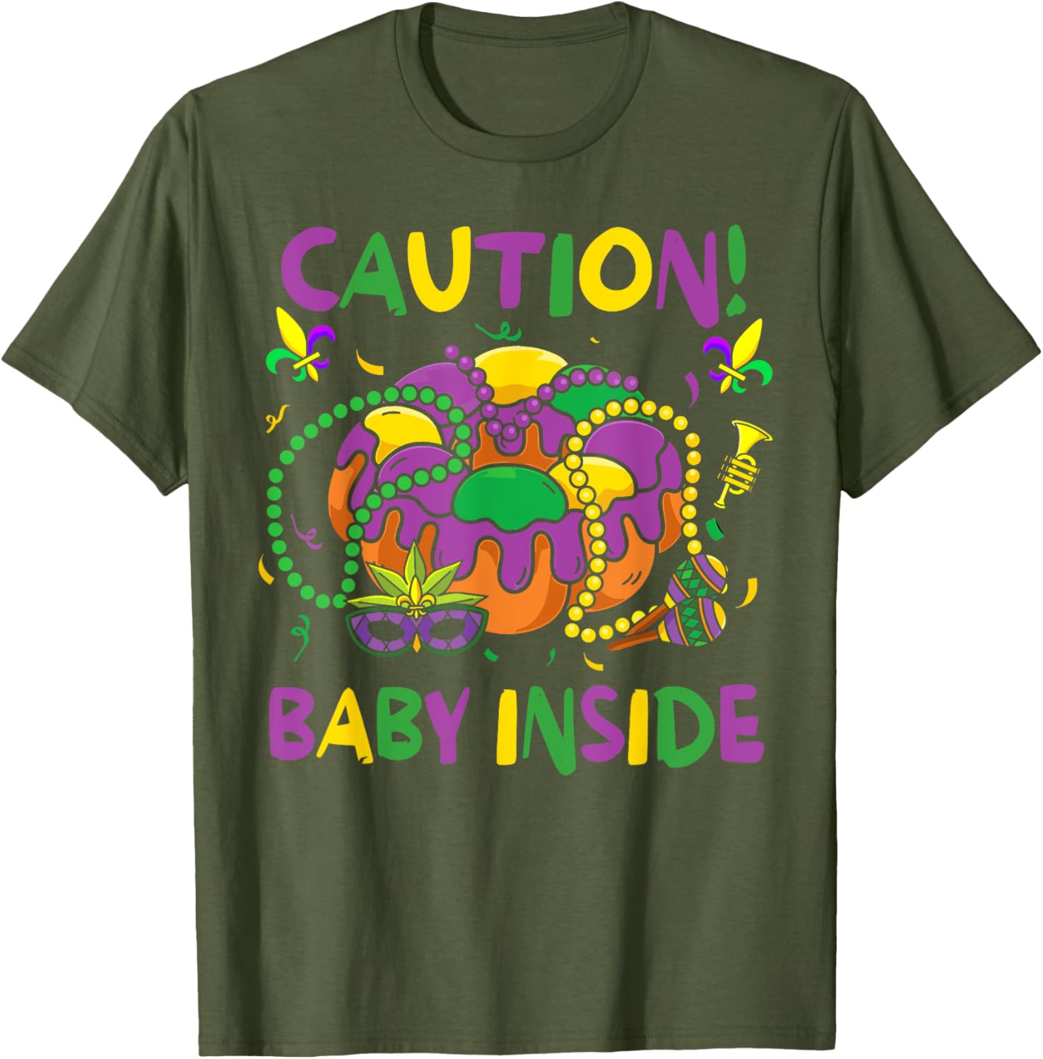 Caution Baby Pregnancy Mardi Gras Carnaval Cake T-Shirt for Moms-to-Be - 11