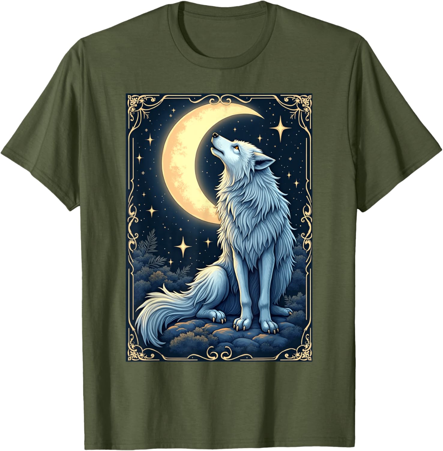 Mystical Wolf Under Moonlight T-Shirt for Celestial Art Lovers - 7
