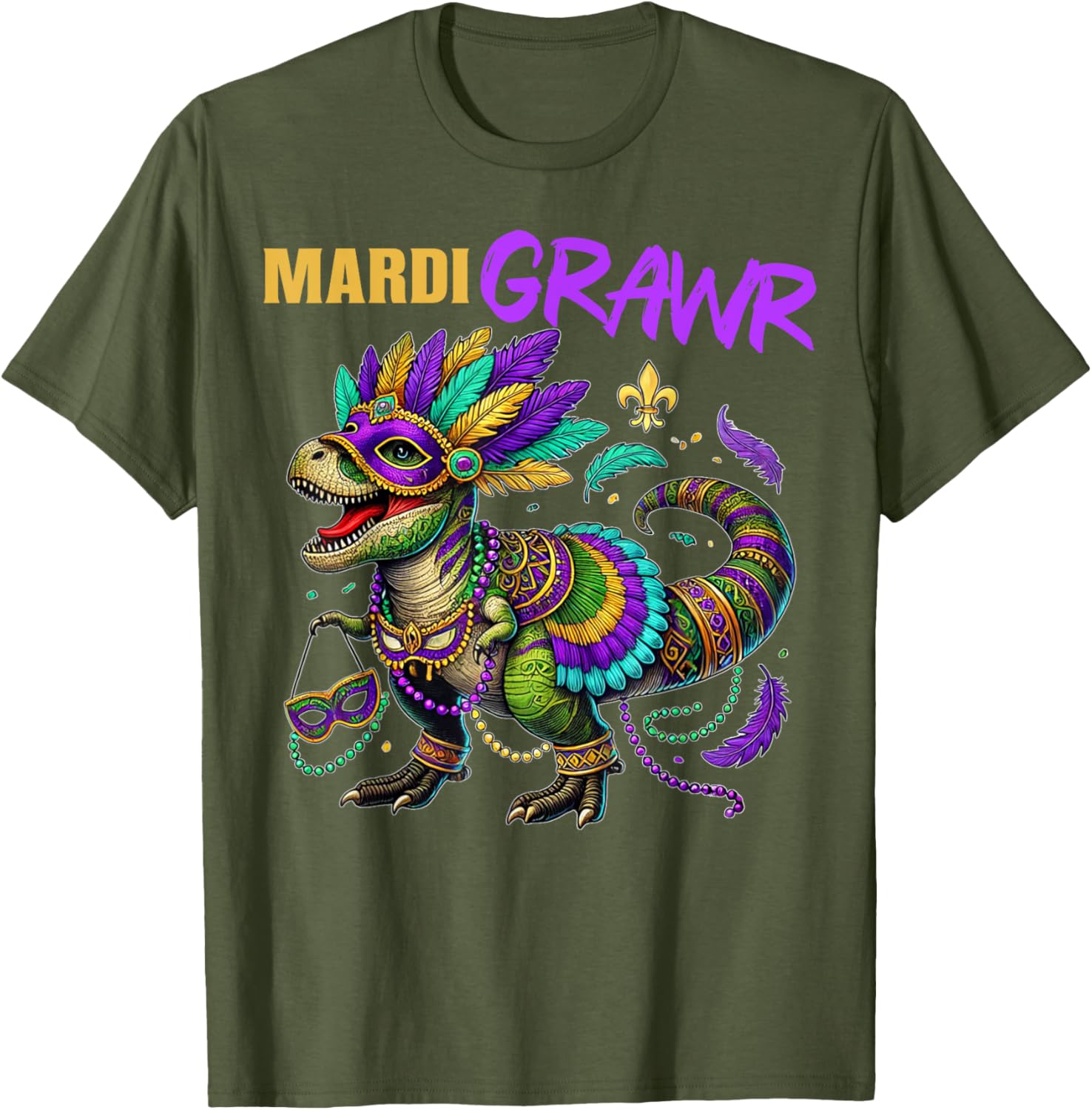 Funny T Rex Dinosaur Mardi Gras Party T-Shirt for Dino Lovers - 13