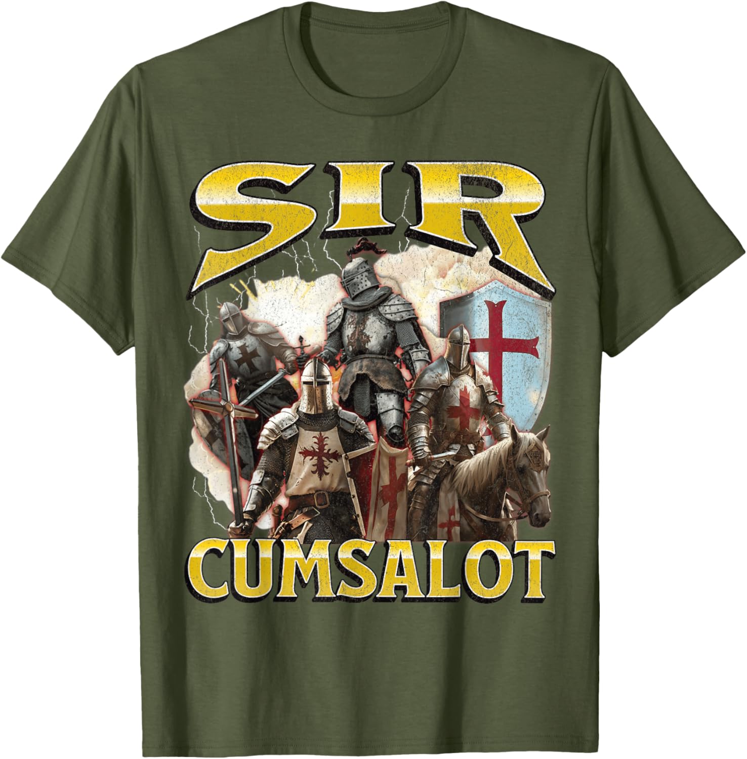 Sir Cumsalot Funny Offensive Knight Meme Graphic T-Shirt for Adults - 21