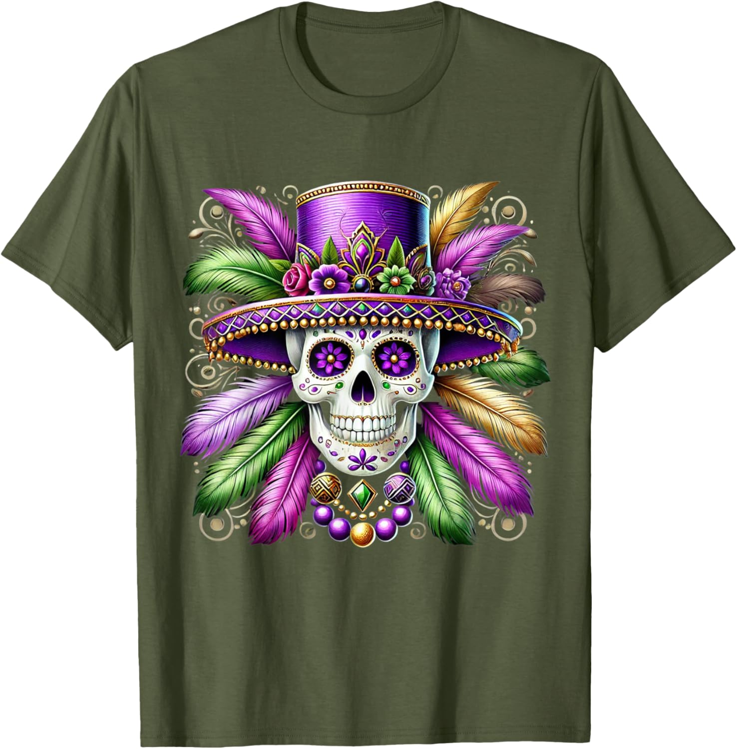 Sugar Skull Mardi Gras T-Shirt for Carnival Celebrations in New Orleans - 6