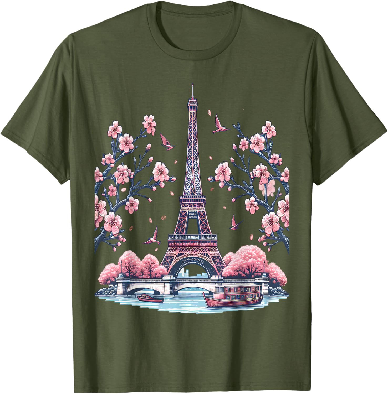 Parisian Souvenir Eiffel Tower Cherry Blossom T-Shirt for Travelers - 17