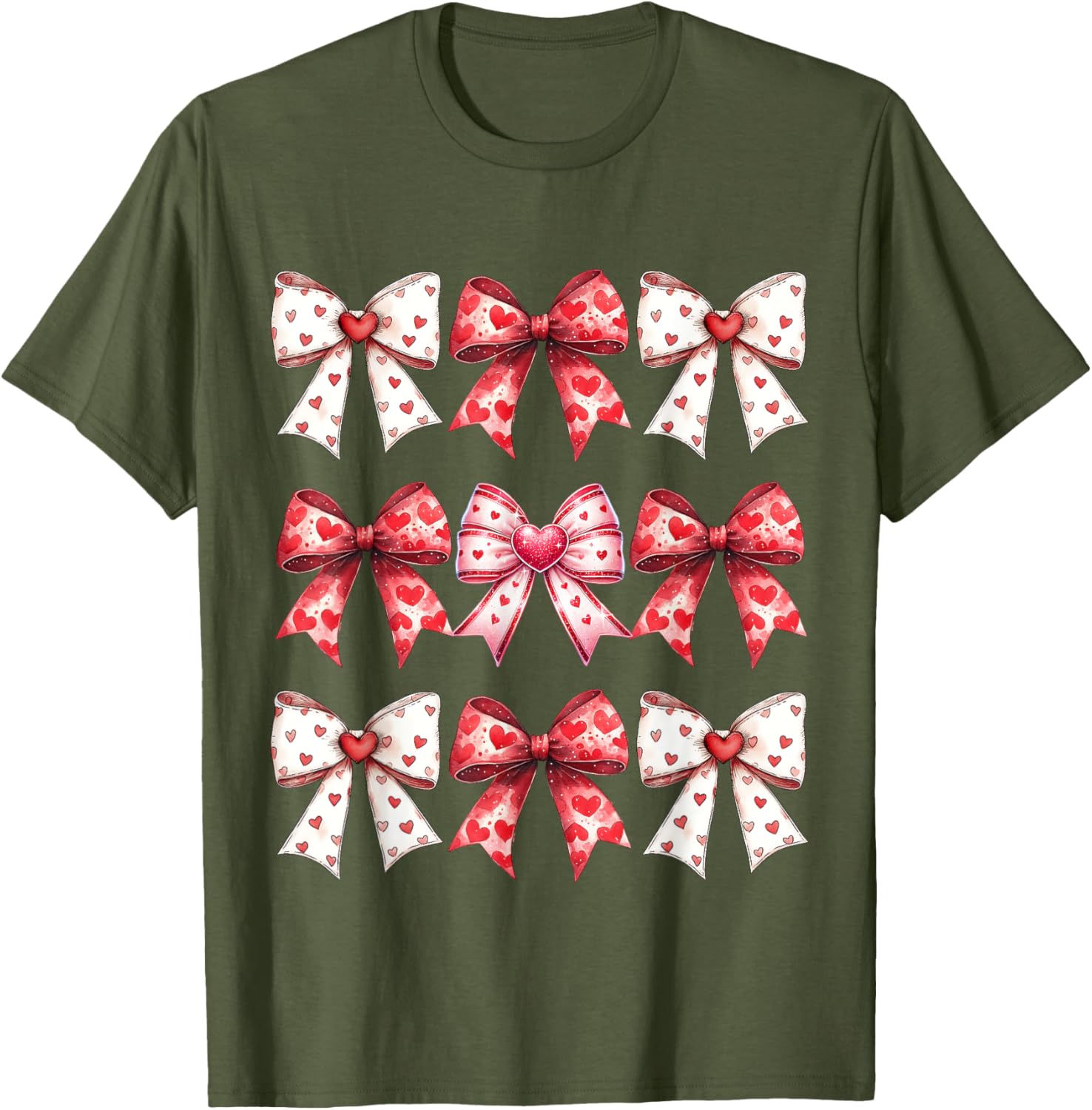 Valentine's Day Heart Coquette Bow Ribbons T-Shirt for Women and Girls - 22