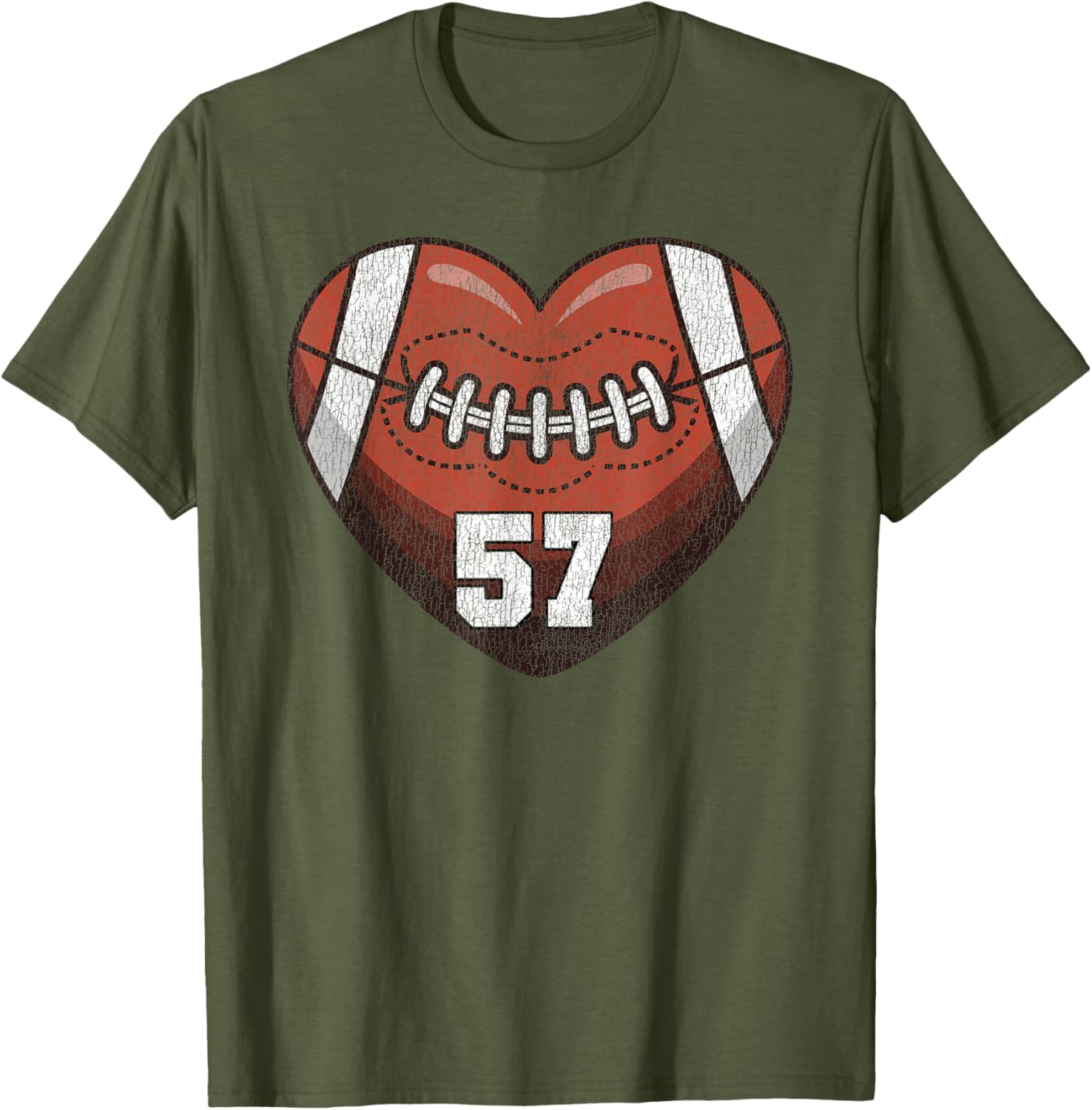 Football Number 57 Distressed Heart T-Shirt for Proud Football Moms - 24