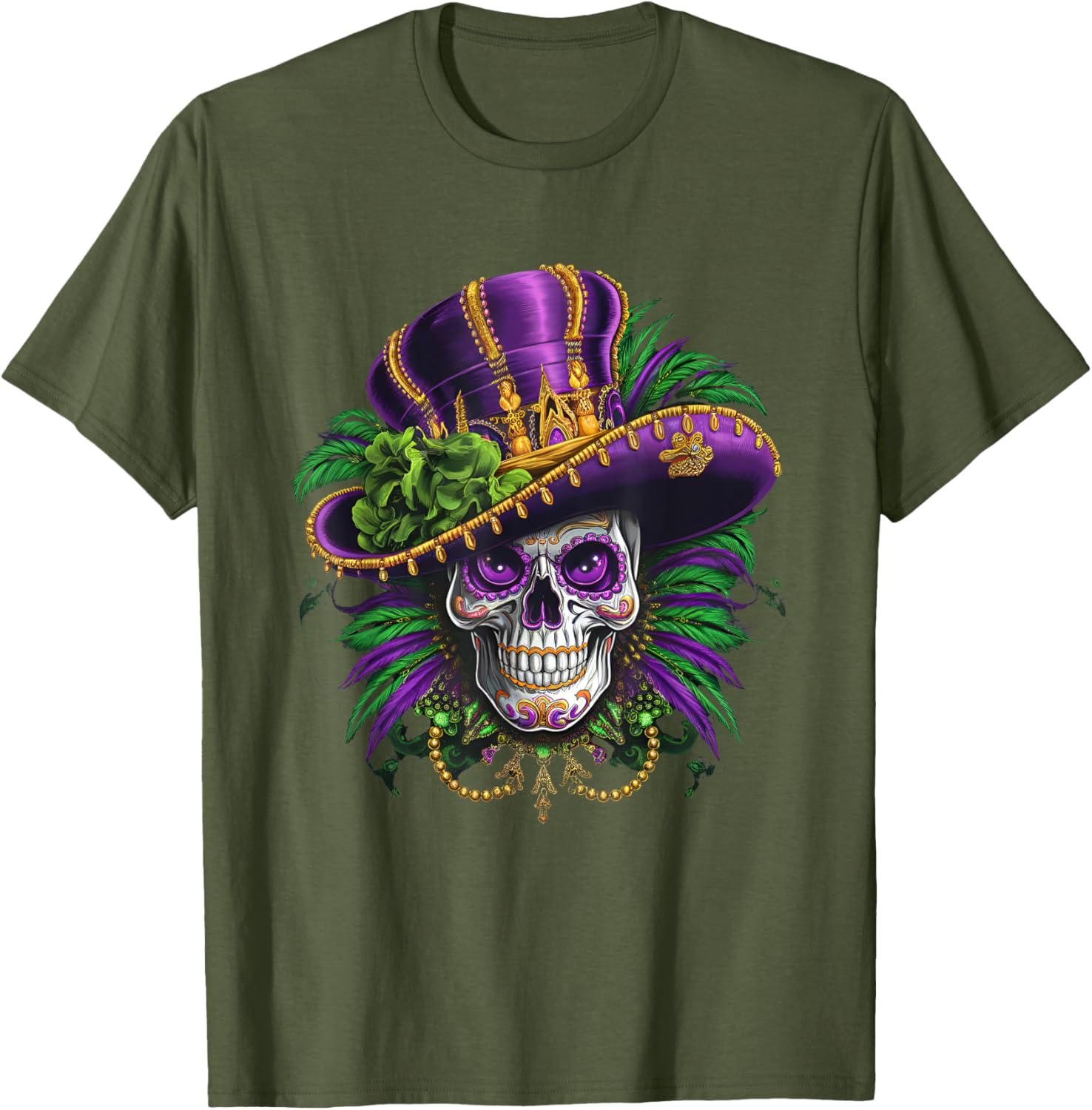 Vibrant Sugar Skull Mardi Gras T-Shirt for Carnival Fun and Festivity - 9